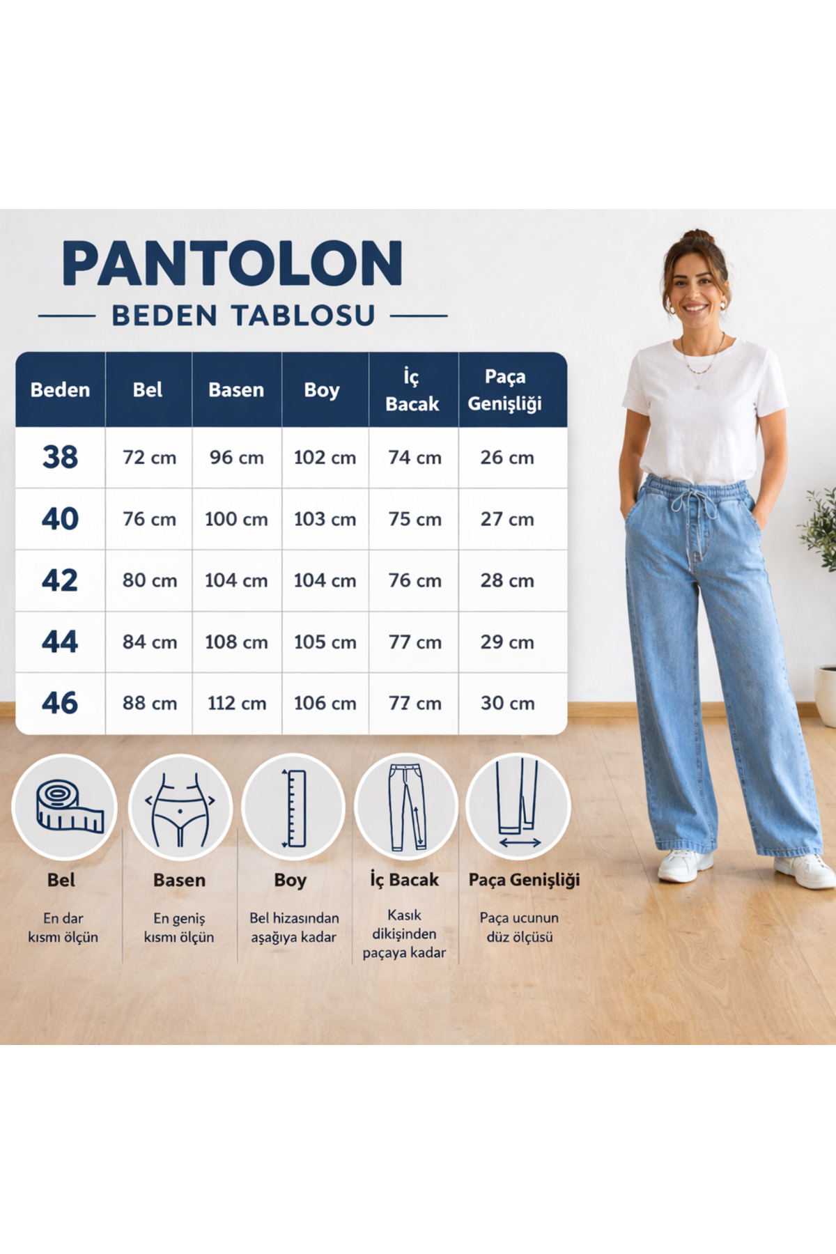 ModaYaren  PALAZZO PAÇA YAZLIK KOT PANTOLON - Görsel 2