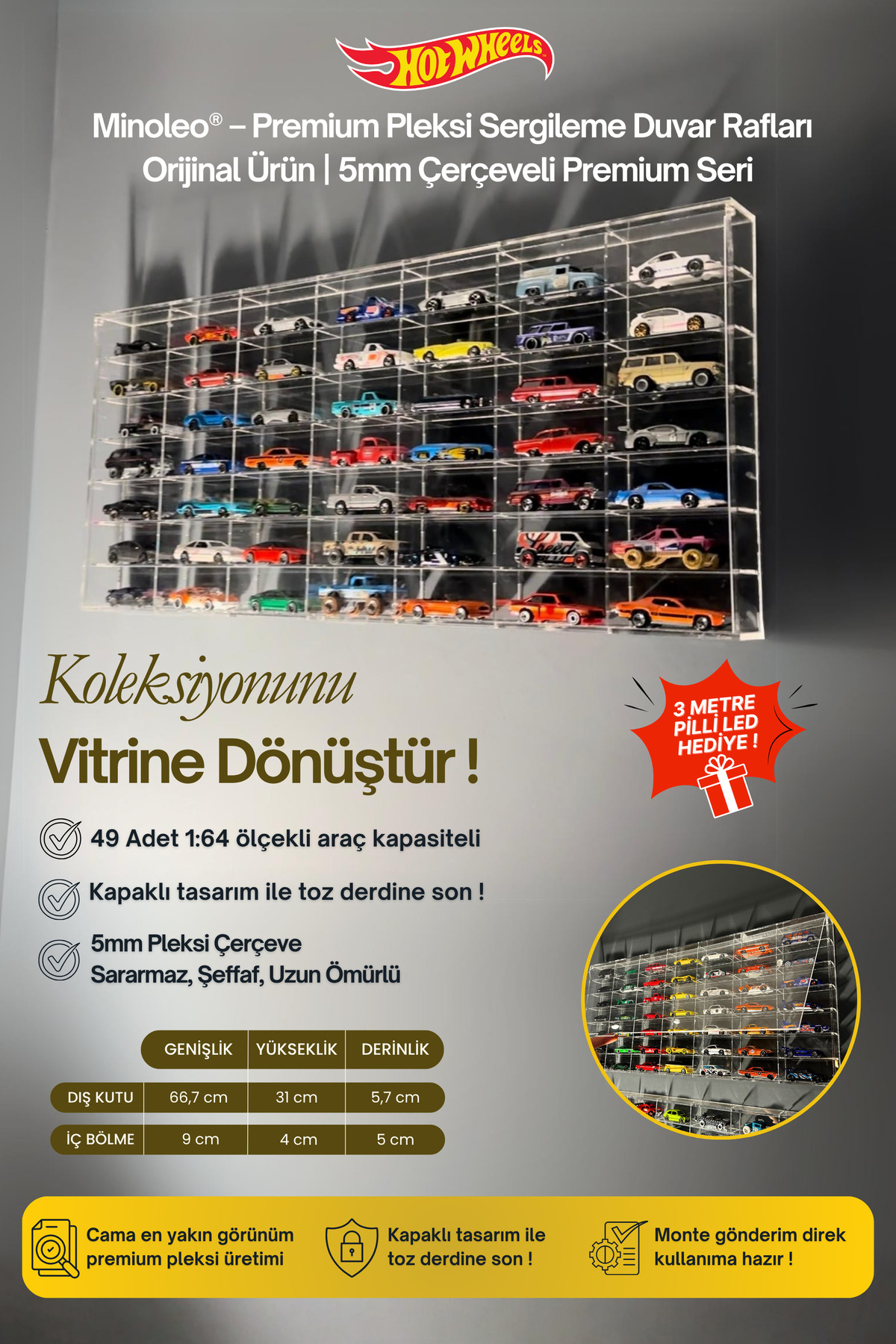 Minoleo Orijinal Minoleo® 49 Kapasiteli 1:64 Diecast Pleksi Araba