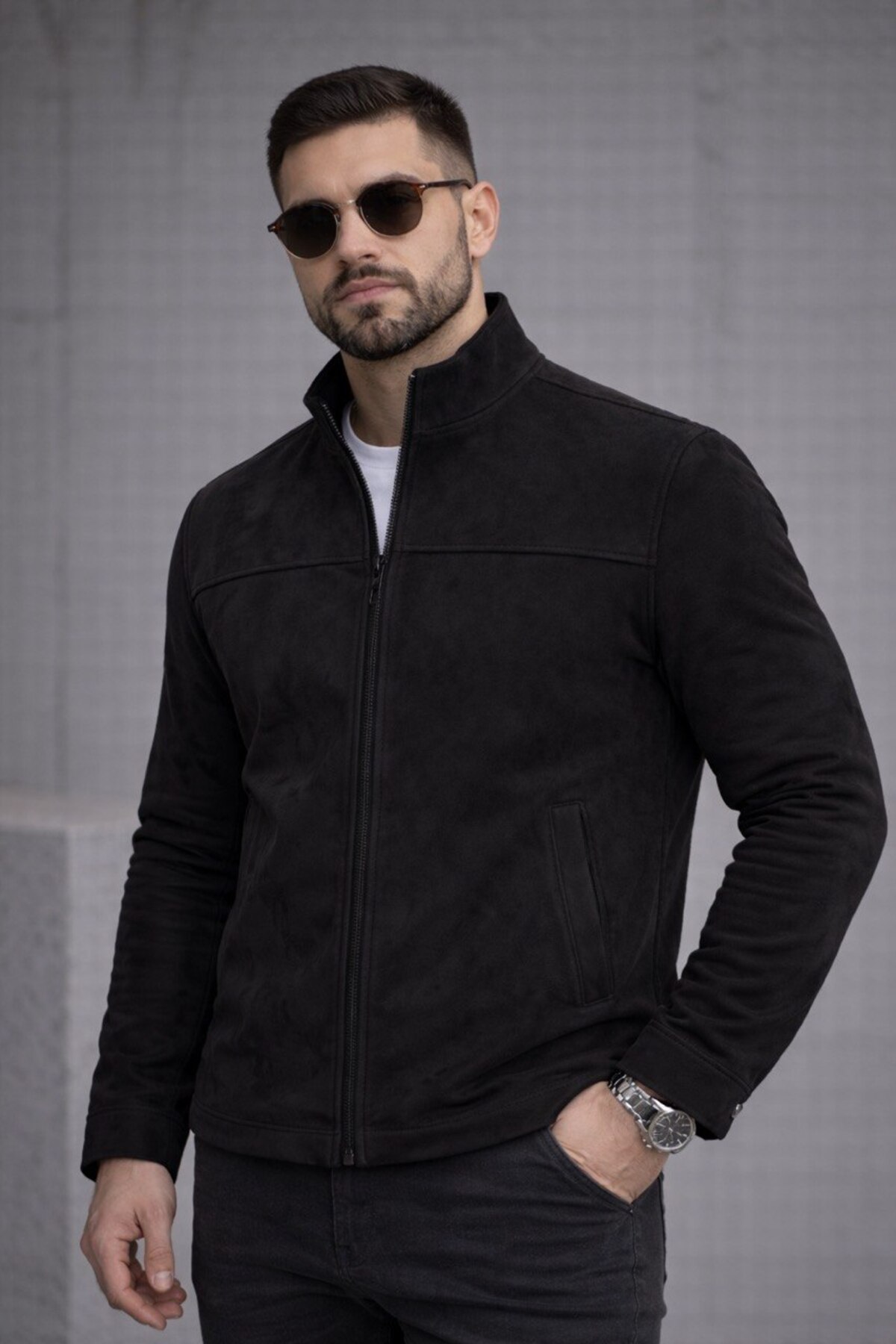 BASEL.CO Slim Fit Dik Yaka Mevsimlik Süet Ceket görsel 3