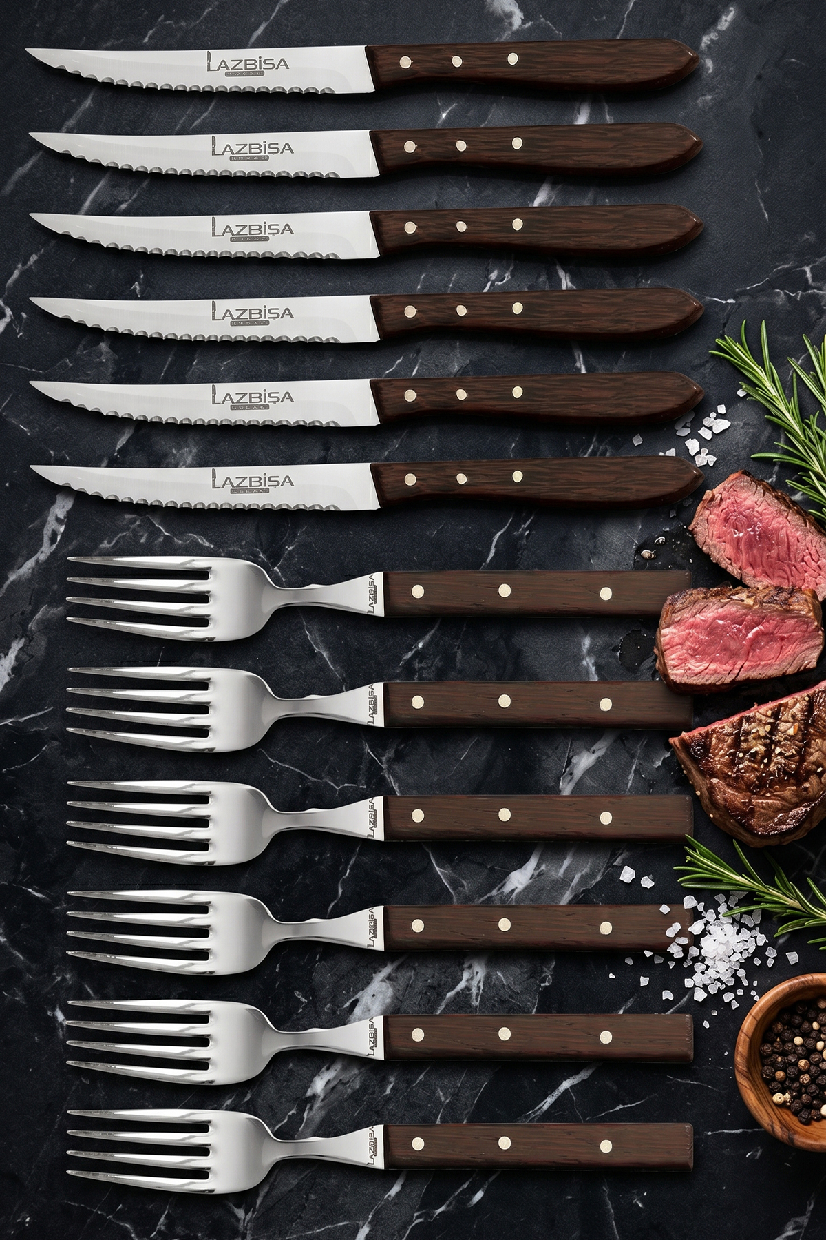 Hand Craft Series Steak Meat Dinner Knife 12 Piece Set with Fork Kitchen Knife Set (Mtf-061)
