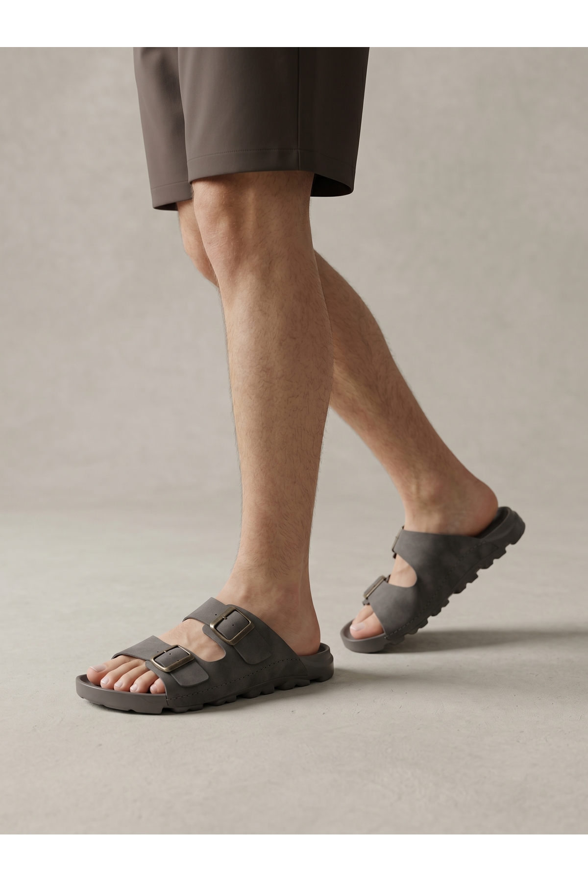 Beyond Unisex Gri Çift Tokalı Terlik BYNDEGEC01 görsel 3