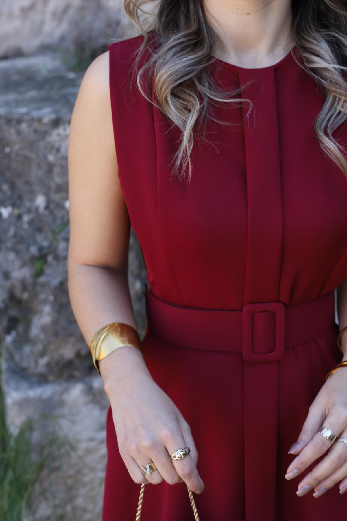 bytugcekaya  Bordo Aller Detay Kemerli Elbise - Görsel 5