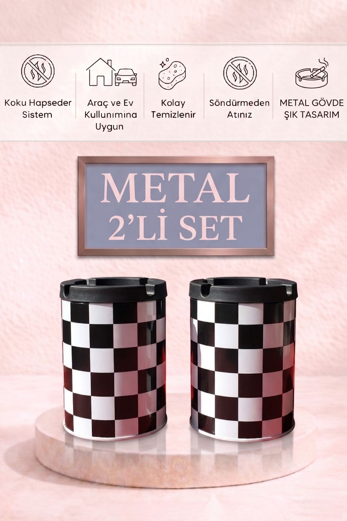 LE PARİS Metal 2 Adet Küllük Seti | Rüzgar Önleyici | Derin