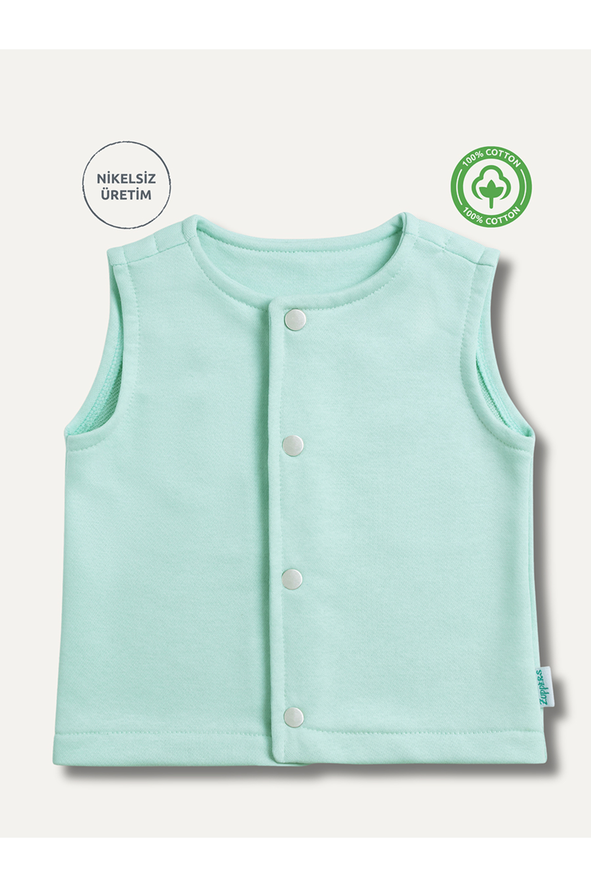 Cotton Baby Kids Vest with Snap Fastener - Mint