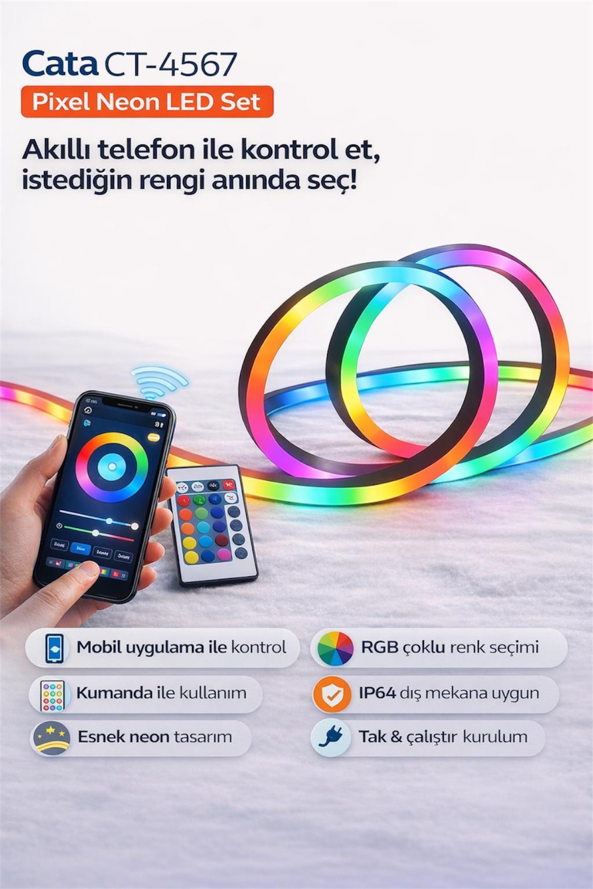 NOVADA CT-4567 PIXEL NEON LED SET 5 METRE RGB KUMANDALI ESNEK