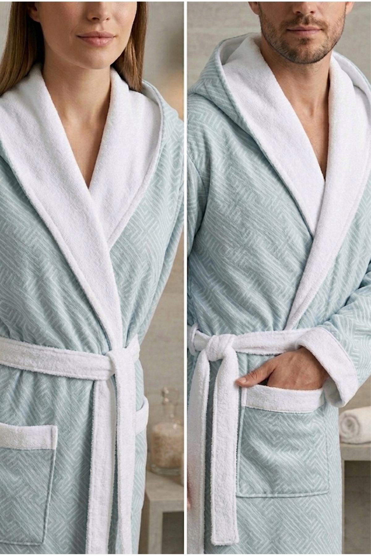 Indigo Peak Cotton Patterned Hooded Bathrobe