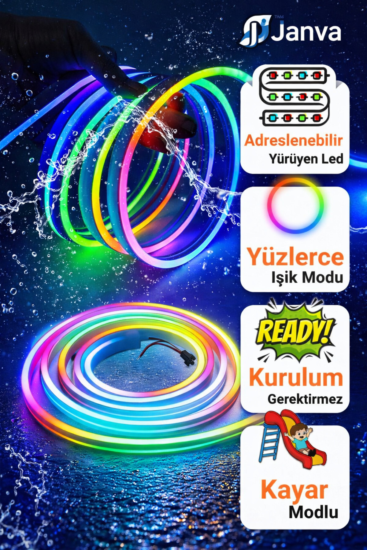 Janva Pixel Neon LED Set 5 Metre RGB Kumandalı Esnek Şerit Işık İç