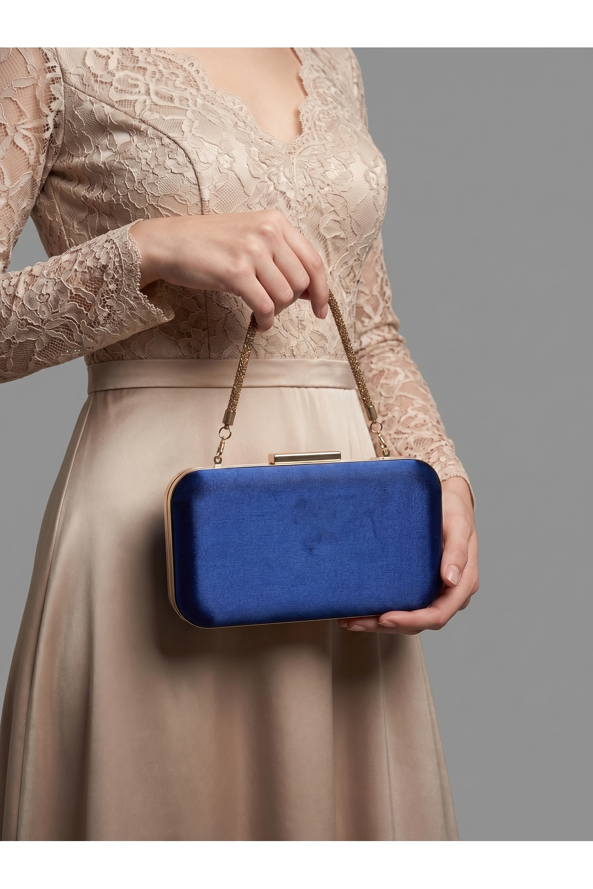 Navy Blue Color Glitter Satin Women's Evening Dress Bag Wedding Engagement Graduation