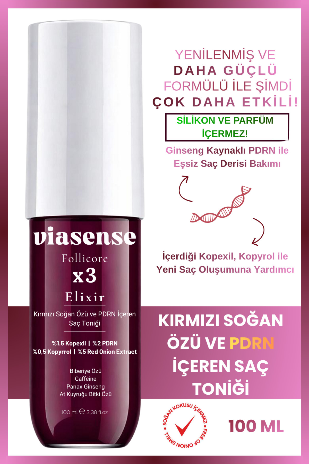 viasense PDRN ve Kırmızı Soğan Özü İçeren Dökülme Karşıtı ve Hızlı Uzamaya Yardımcı Saç Toniği 100ml - Fiyatı, Yorumları