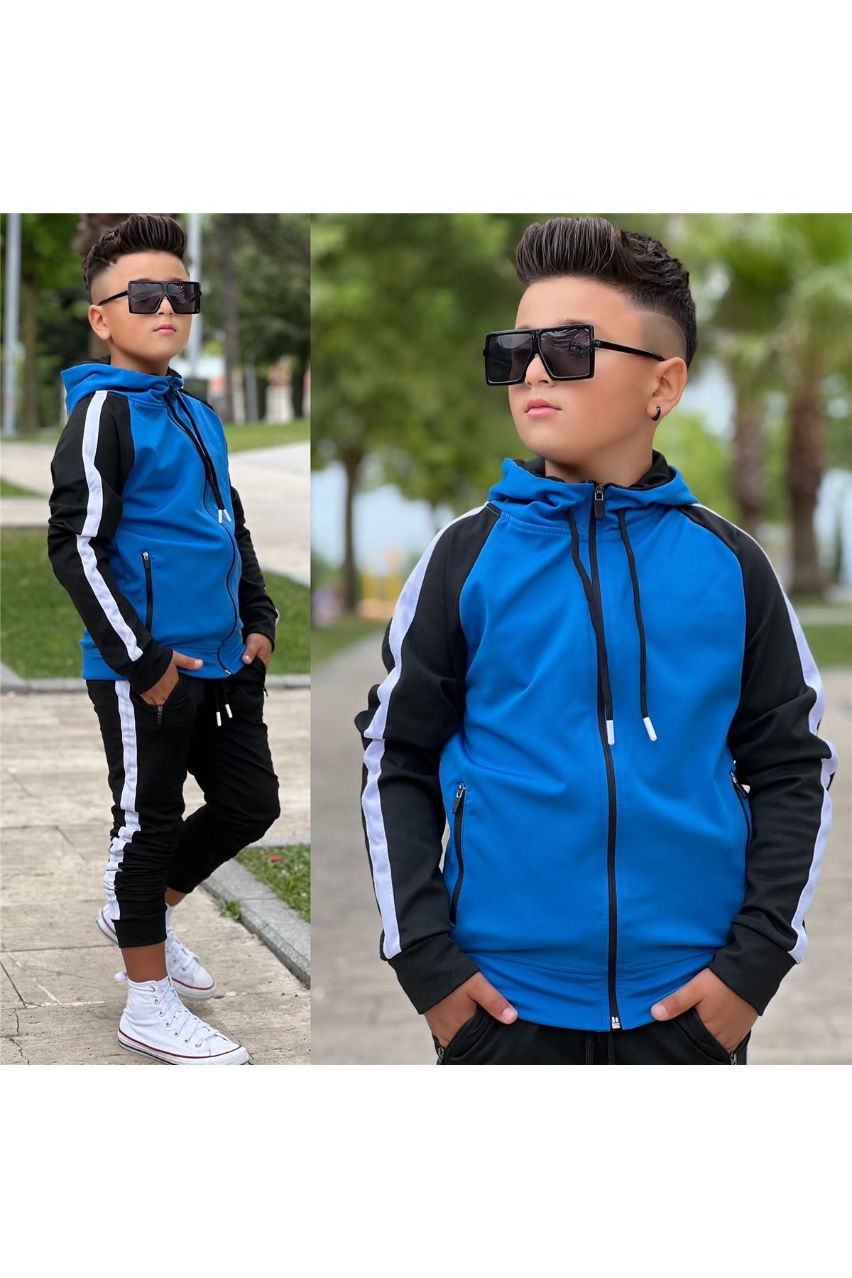 Zaziko Kids Dziecięcy dres z kapturem i detalami w paski, unisex, model 1903