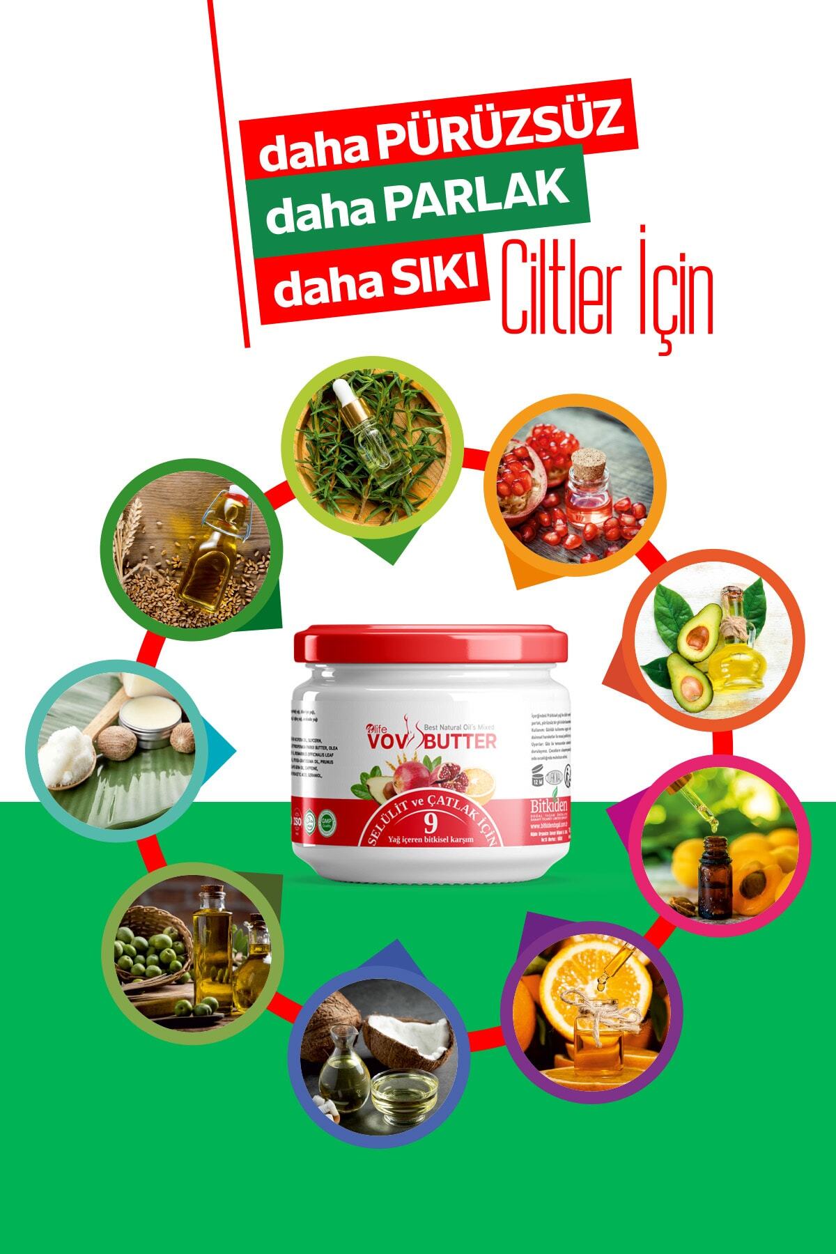 Vov Butter Selülit ve Çatlak Kremi / 9 Bitkisel Yağ Karışımı 190 ml Bitkisel İçerik Caffeine Shea Butter — 9 Yağ İçeren mix jel — تصویر 4 از 4