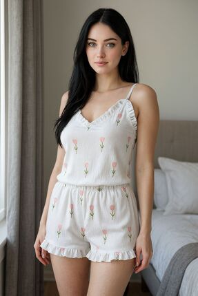 WİYONA Kadın Desenli Şortlu Pijama Takımı