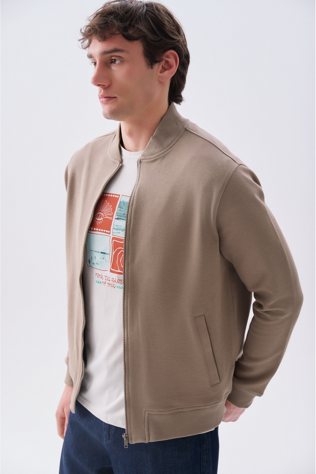 Mudo Erkek Vizon Rengi Regular Fit Bomber Ceket görsel 3