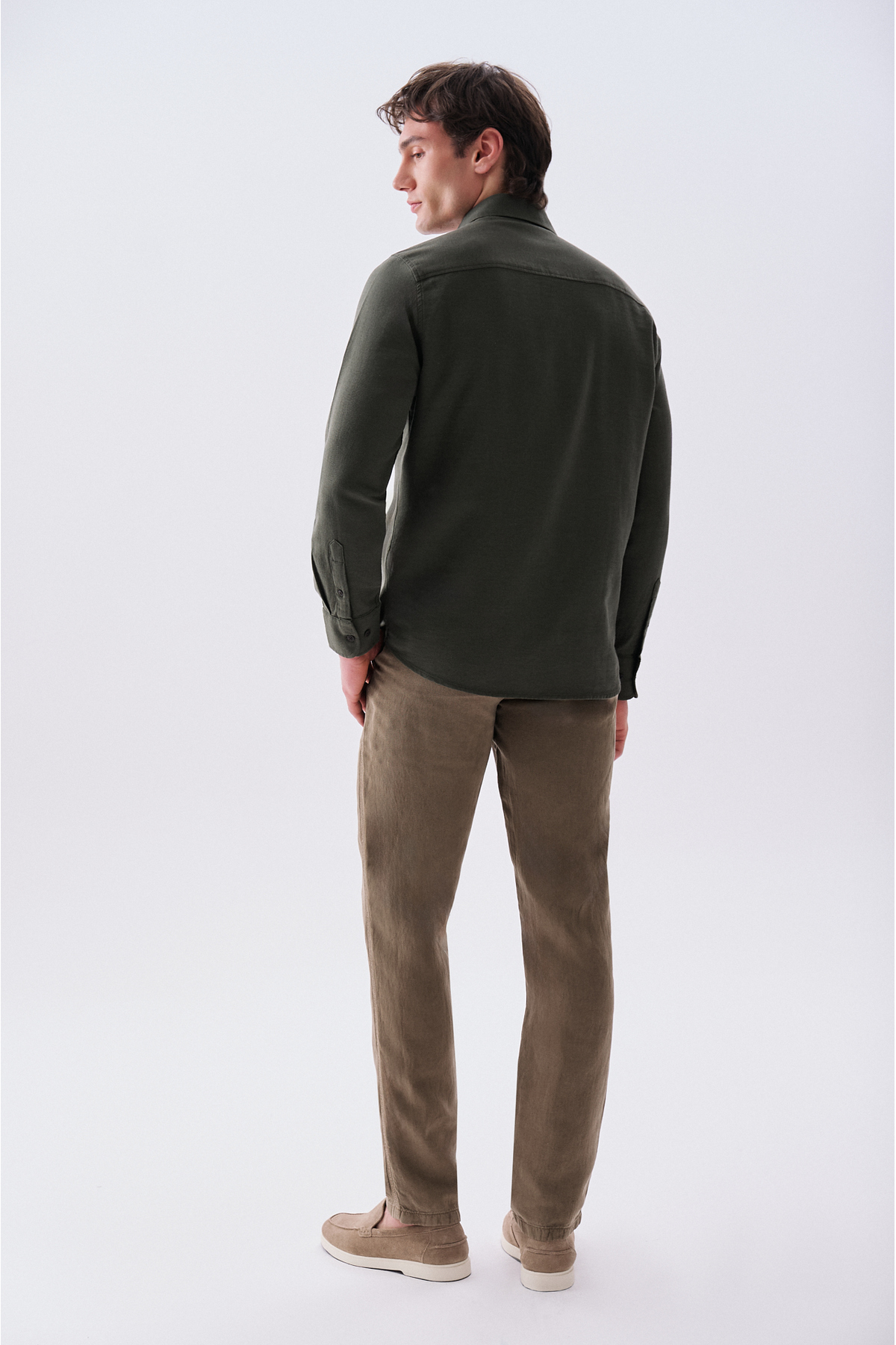 Erkek Kahverengi Keten Karışımlı Straight Fit Pantolon — قهوه‌ای 1267373 — تصویر 2 از 7