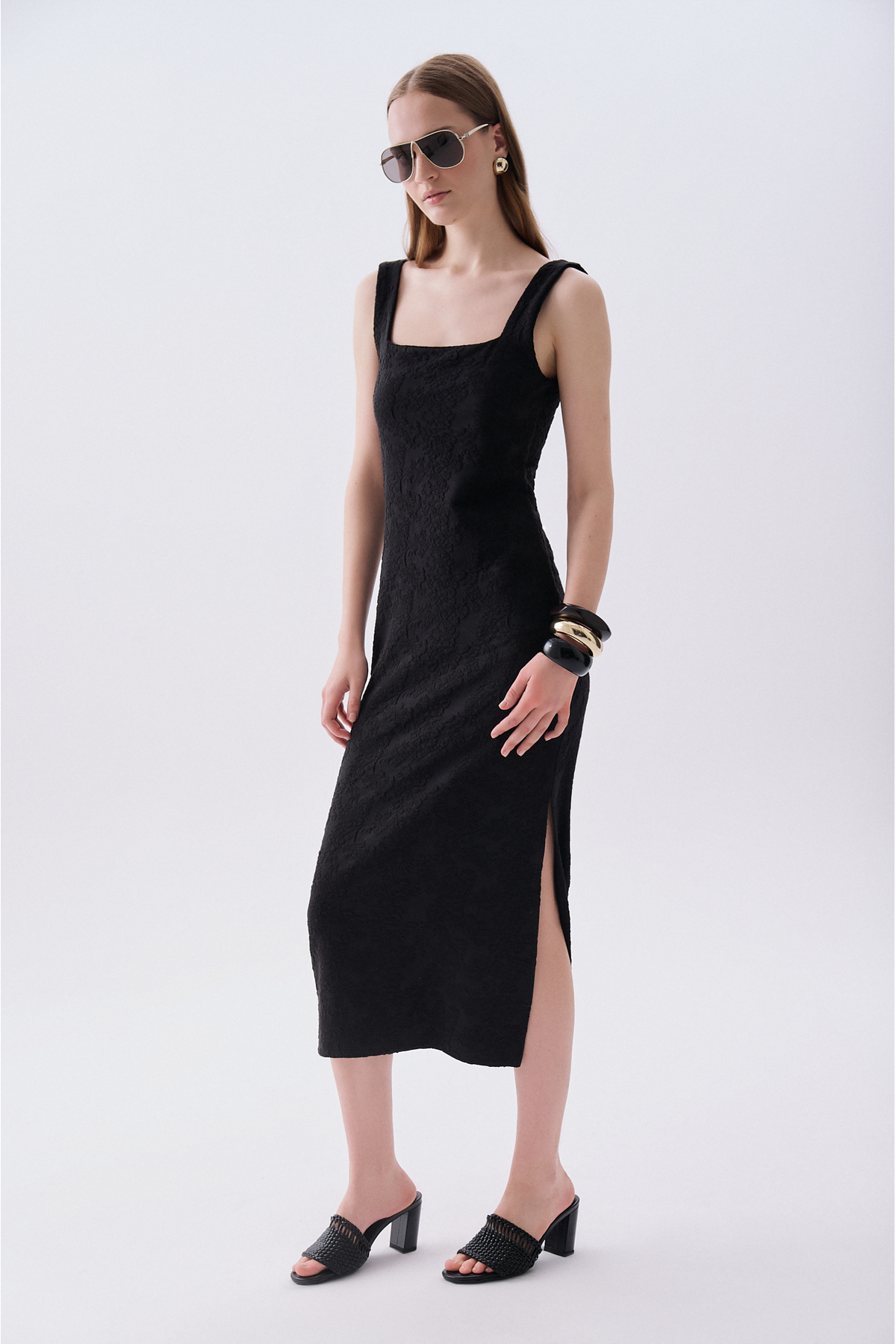 Mudo  JAKARLI KOLSUZ MİDİ ELBİSE - Görsel 3