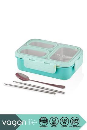 Vagonlife 3 Bölmeli ( Yeni ) 620 Ml Çelik Lunch Box VGN-7097 - YEŞİL