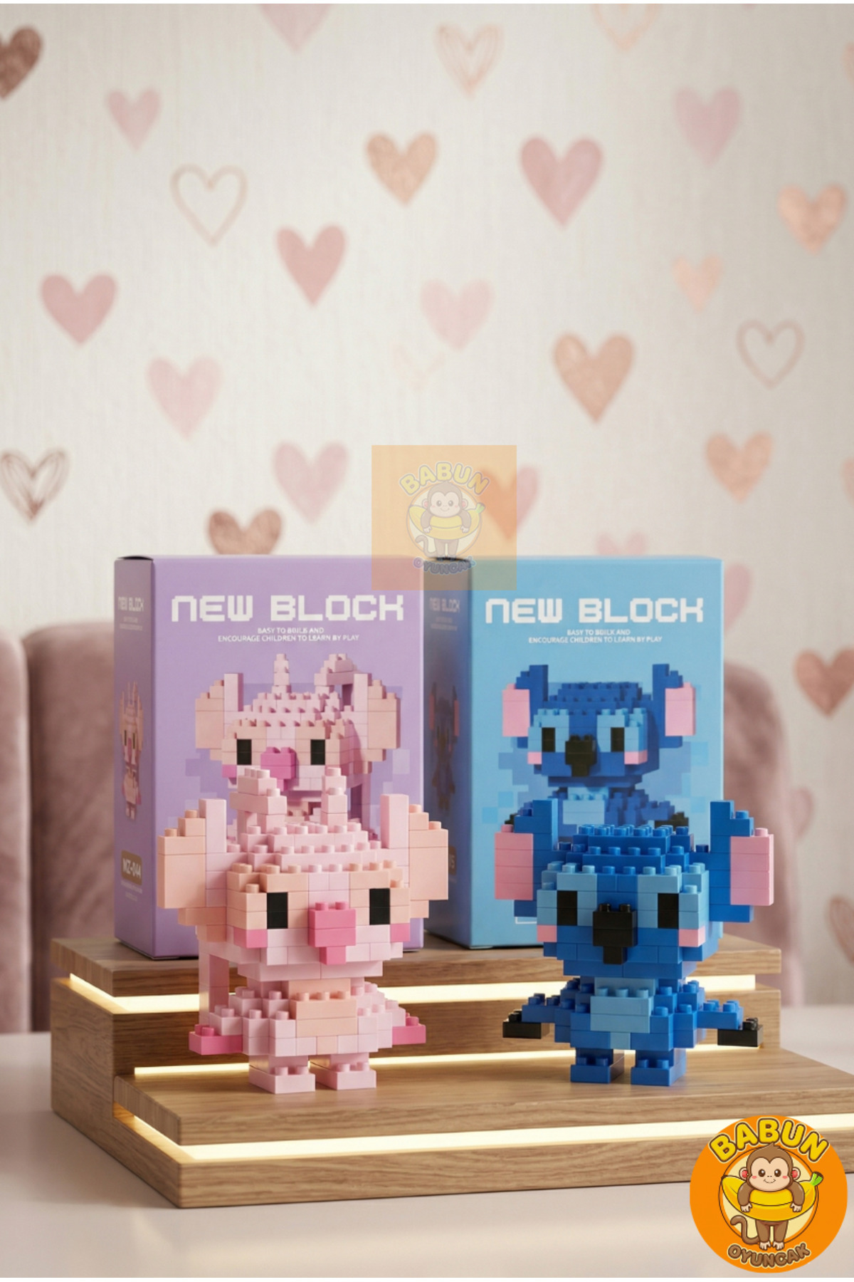Stitch Gift Set of 2 Micro Block LEGO Figures Valentine's Gift (Blue & Pink) - 2 Items