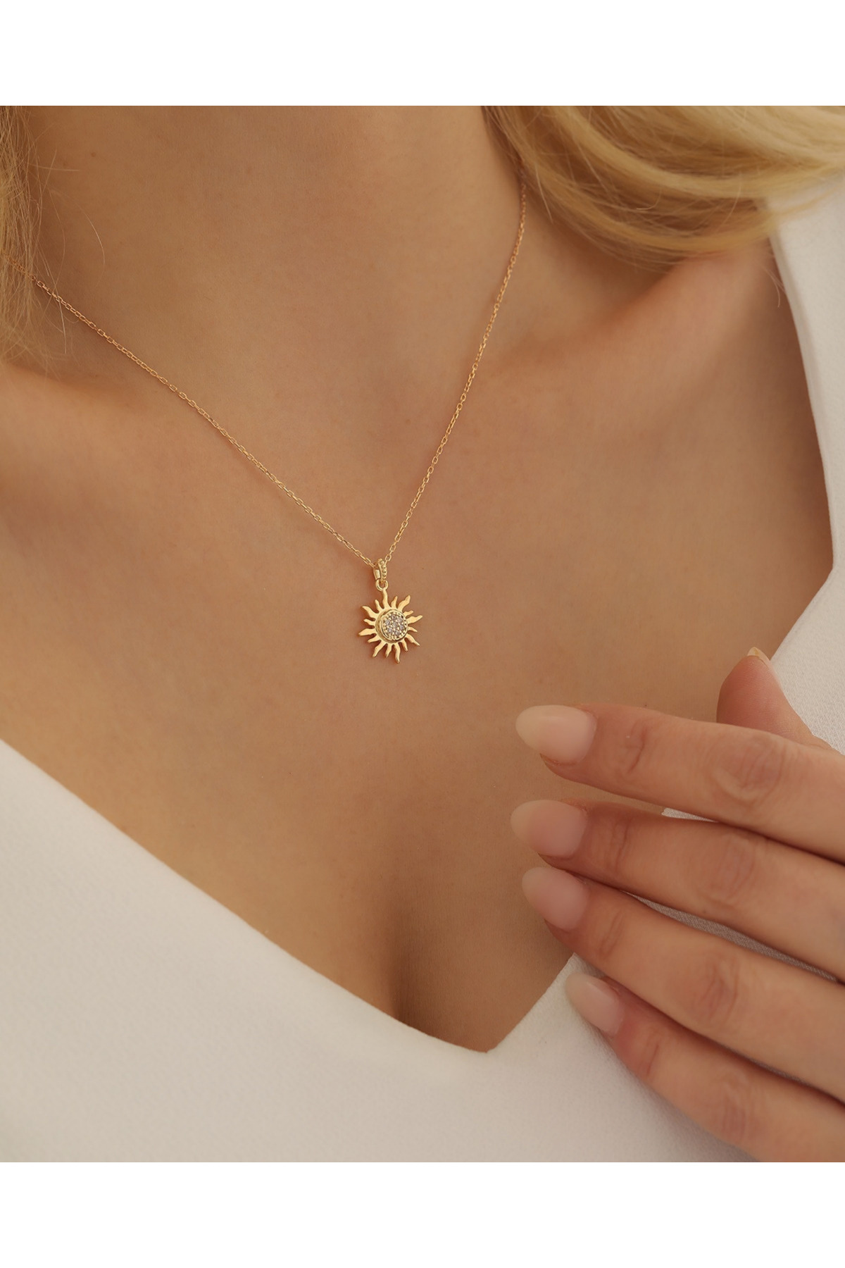 missamori 925 Ayar Gümüş Gold Kaplama Güneş Kolye görsel 3