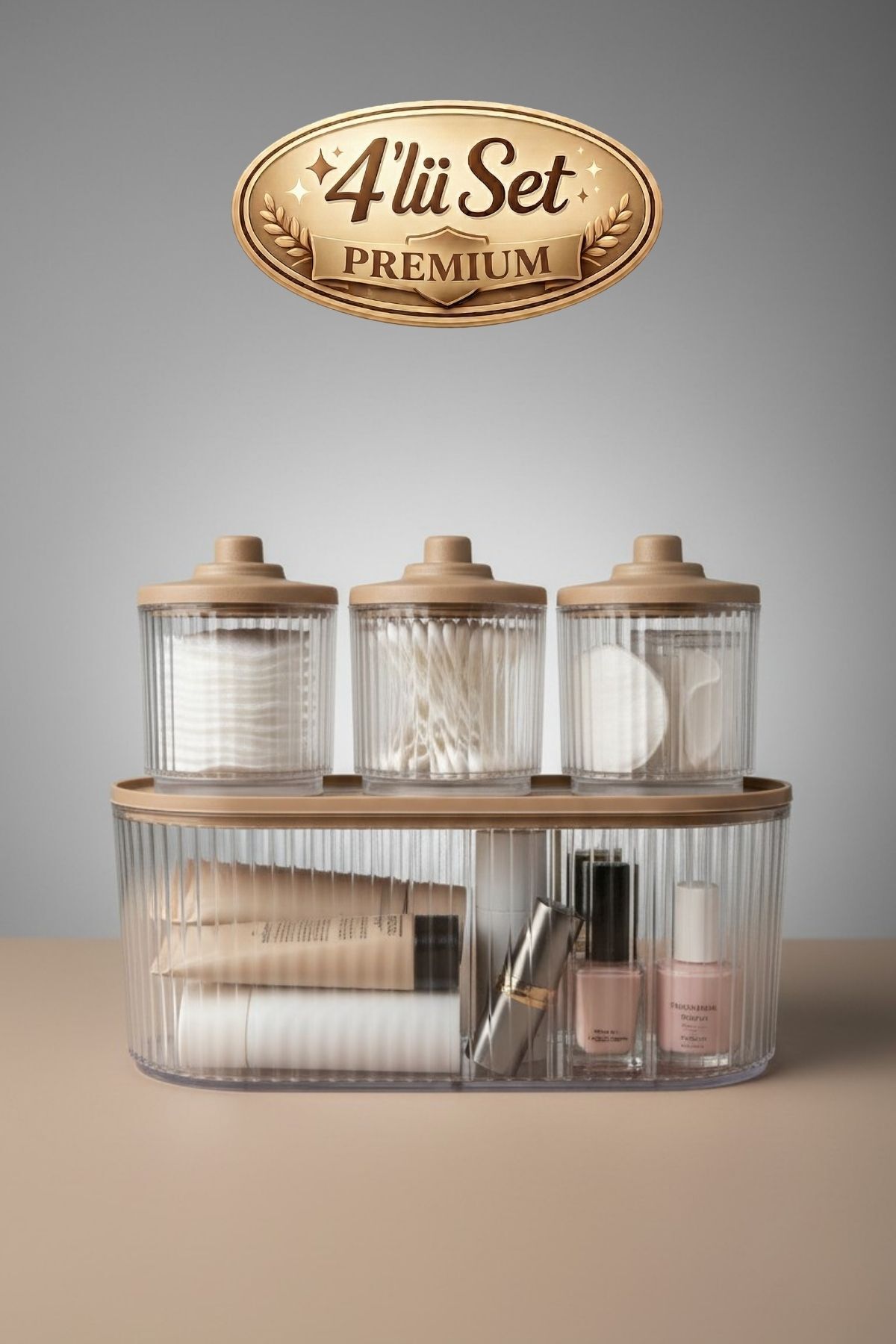 Premium 4-Piece Bathroom Care Set | Organizer | Cotton Bowl | Makeup Organizer | Bathroom Set | Soil
