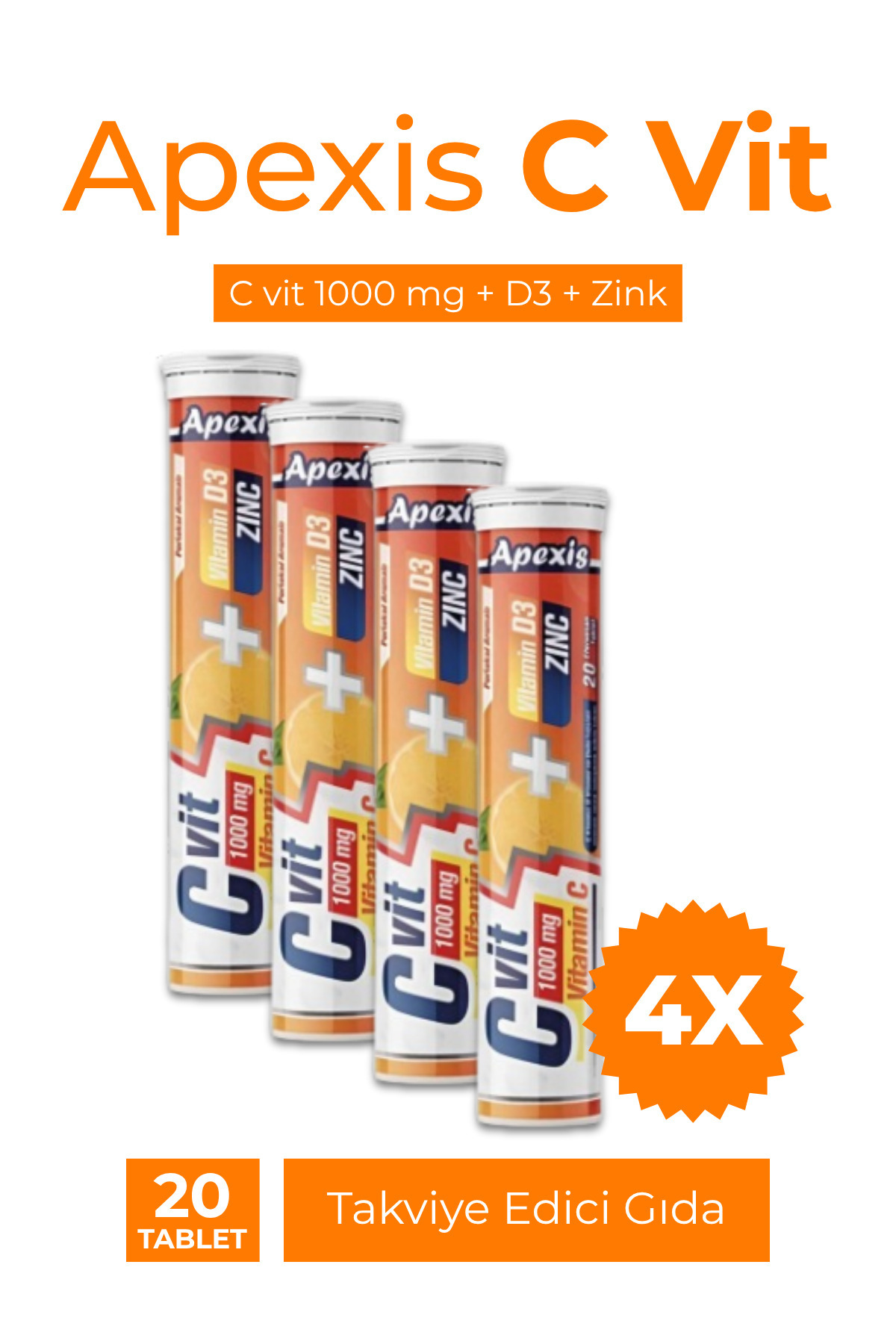 Apexis Vitamin C 1000 mg Vitamin D3 ve Çinko Efervesan 20 Tablet 4