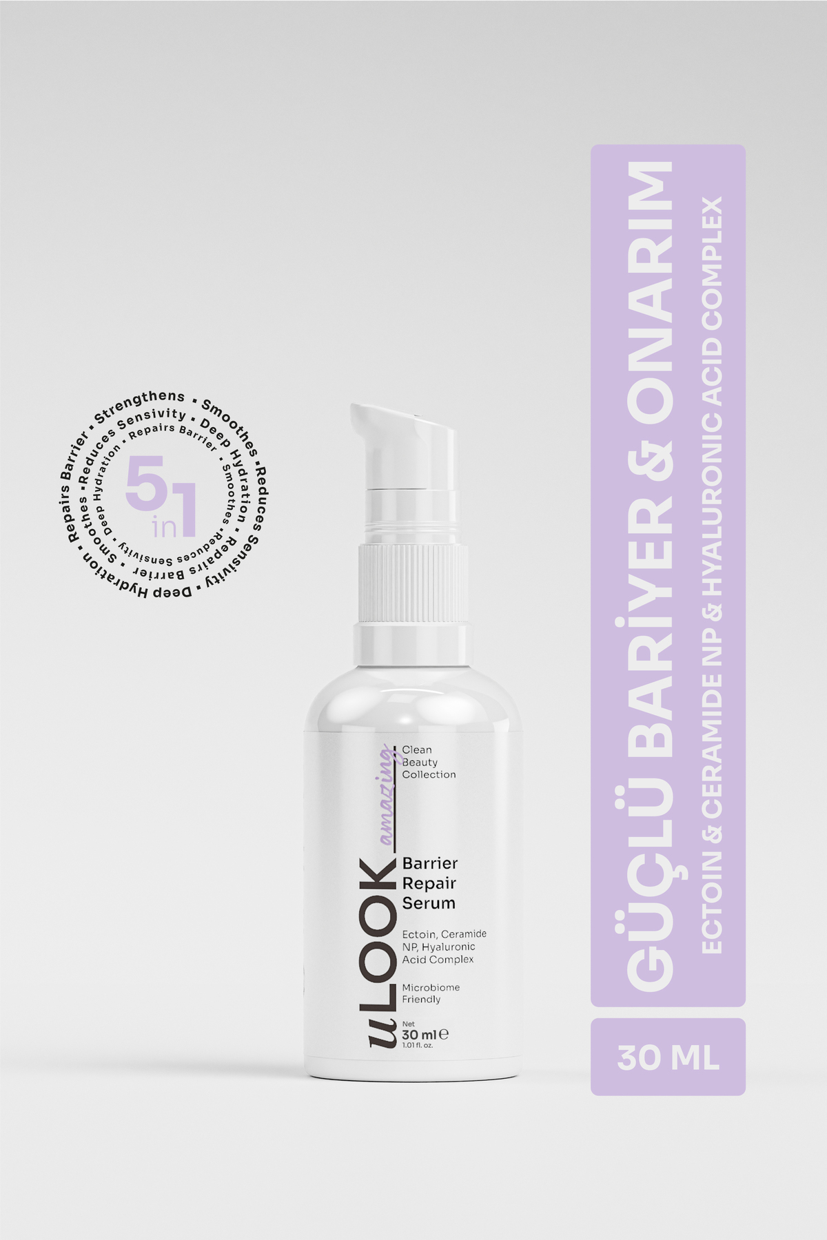uLOOK Cilt Bariyeri Onarıcı Serum 30 ml – Seramid ve Hyaluronik Asit İçeren Yoğun Nemlendirici Yüz Serumu