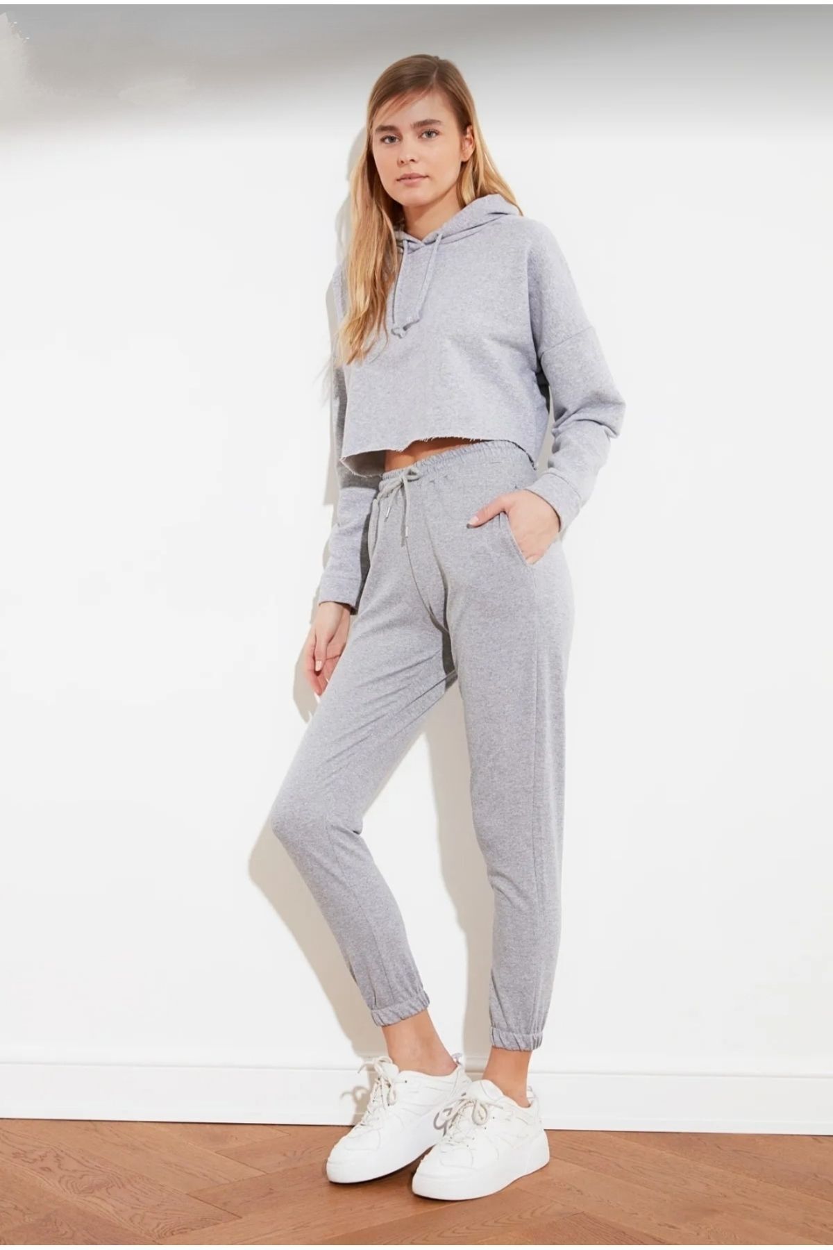 Gray Tracksuit Women's Tracksuit with Cotton and Pockets
