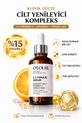 o'loure beauty C E Ferulic Serum %15 C Vitamini Serumu Aydınlatıcı, Leke Karş...