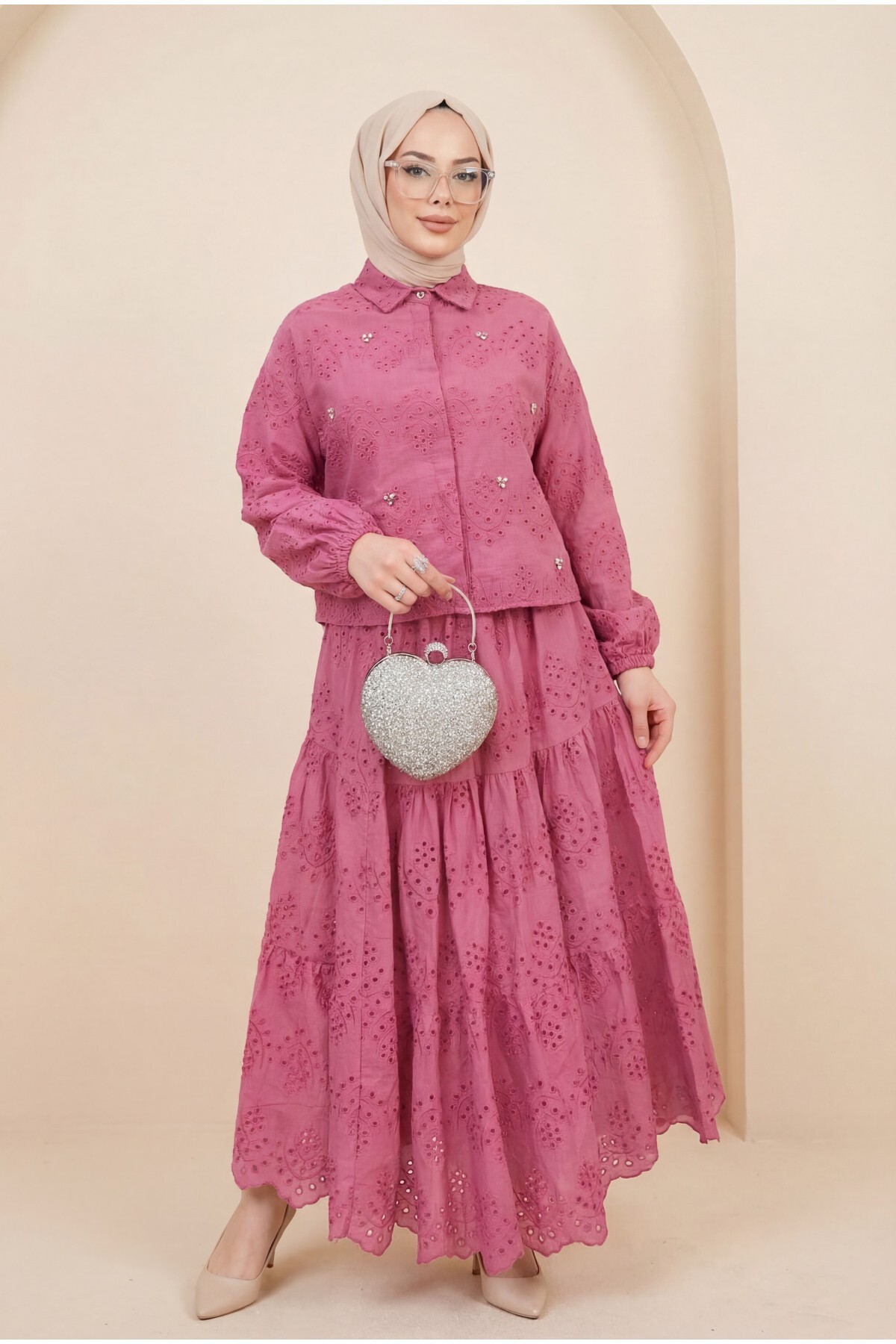 Modamorfo Fisto Detailed Skirted Suit -Fuchsia