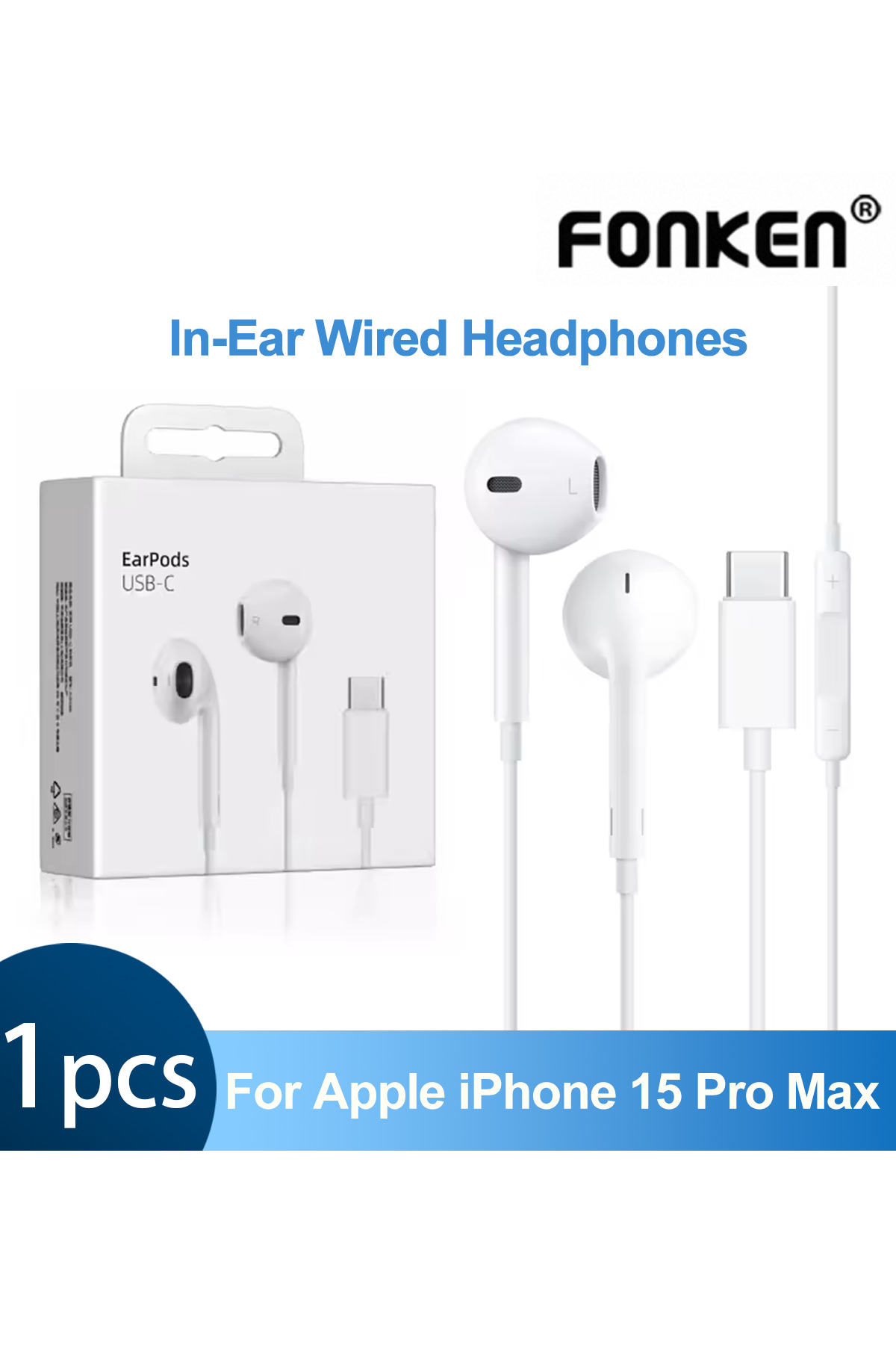 Choice سماعات أذن سلكية من النوع C لهاتف Apple iPhone 15 Pro Max، داخل الأذن ...