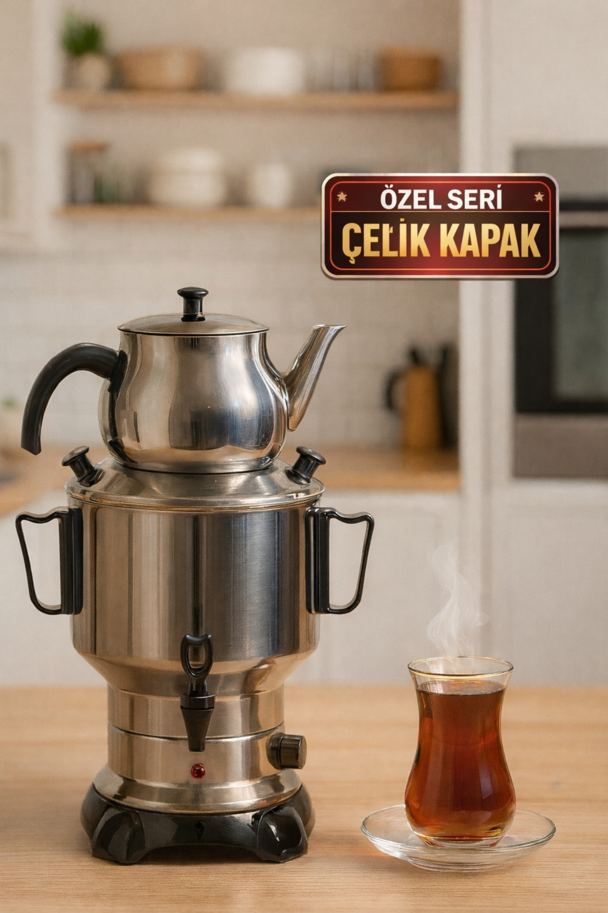 Armağan 6 Litre Çay Semaveri & Çay Makinesi Elektrikli Semaver - ÇELİK KAPAK