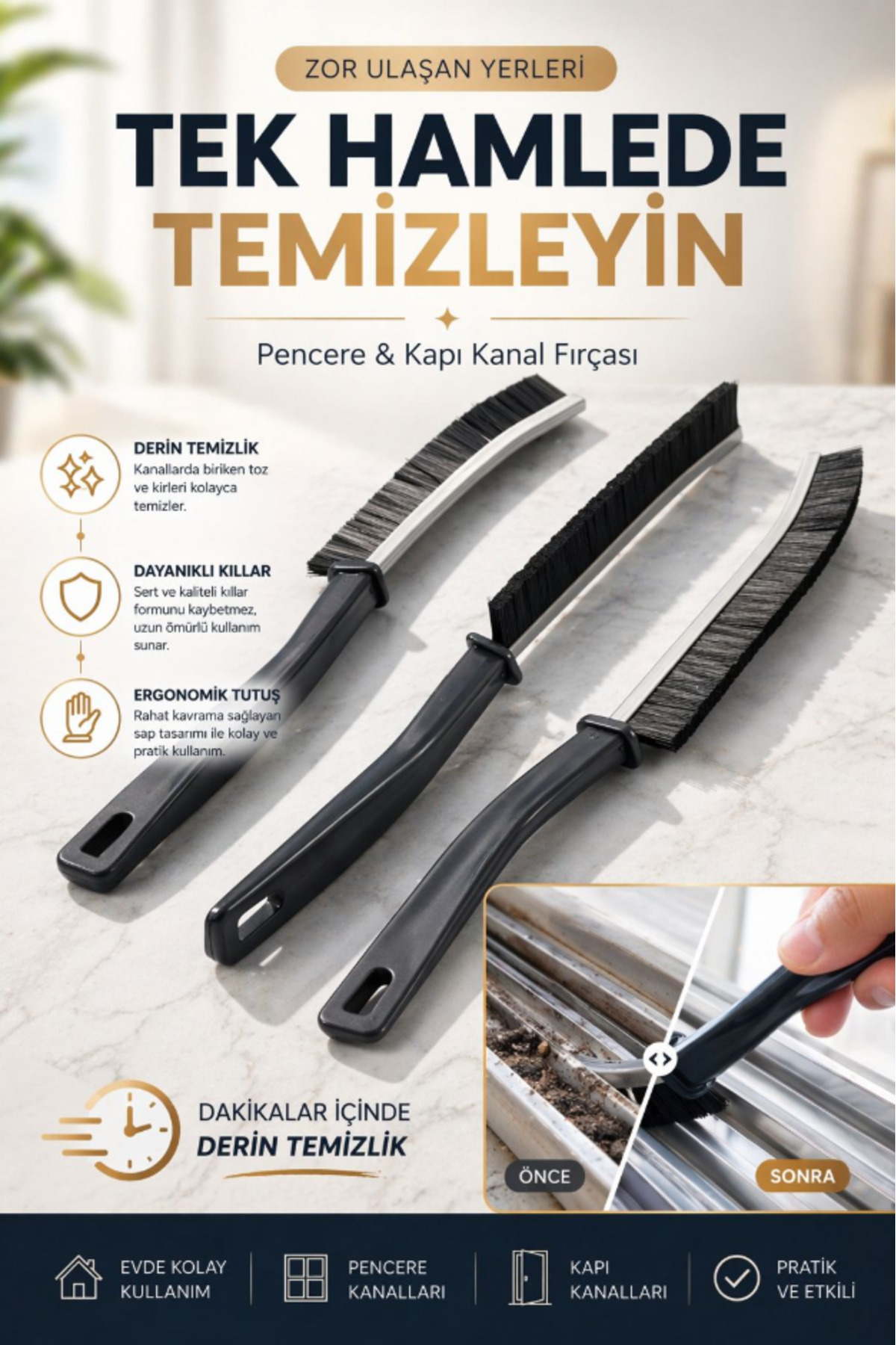 Çok Amaçlı Multi İnce Temizlik Fırçası Derz Arası Banyo Mutfak Lavabo Detay Temizleme Fırçası 1 ADET