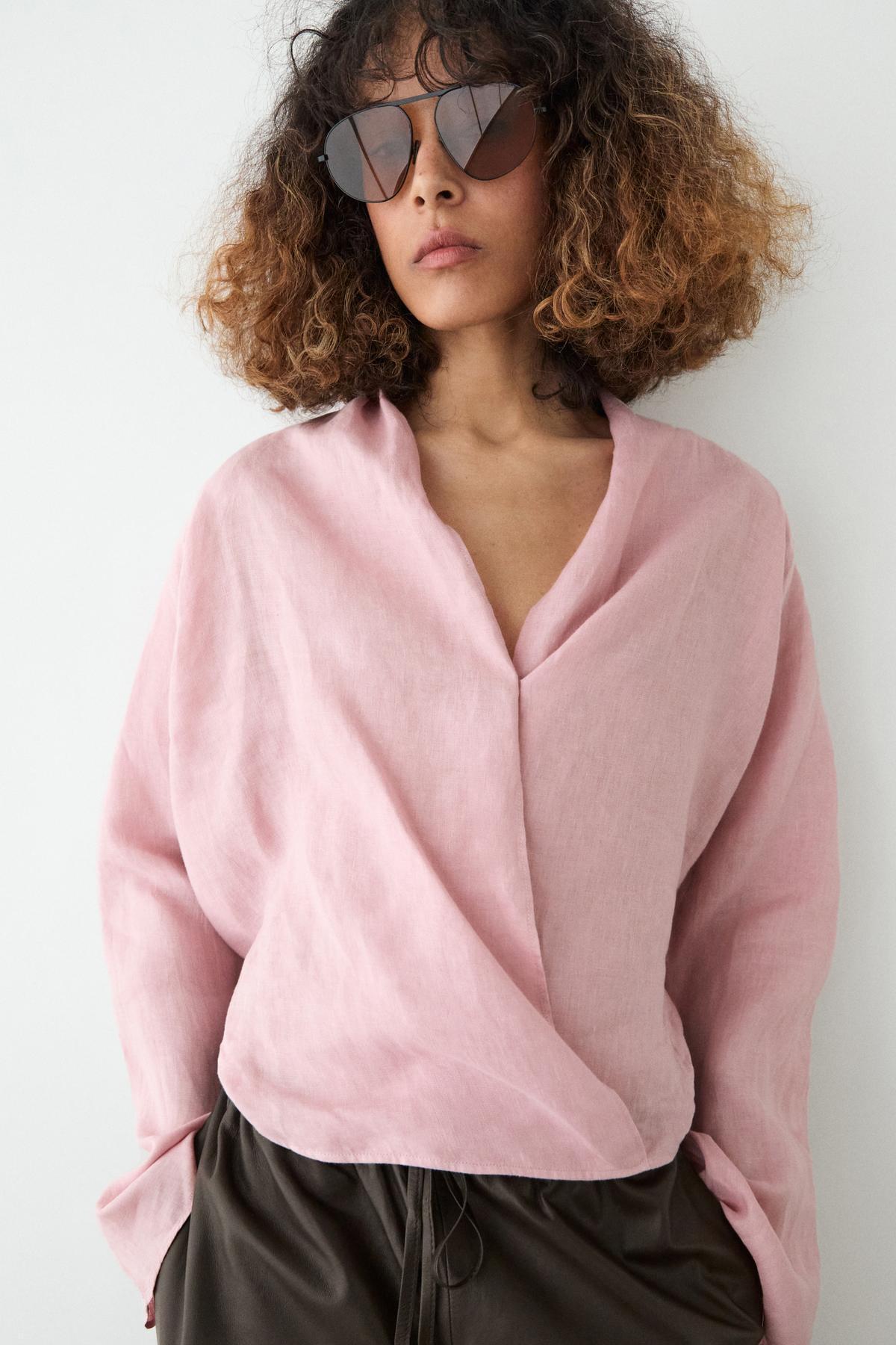 Draped wrap linen blouse