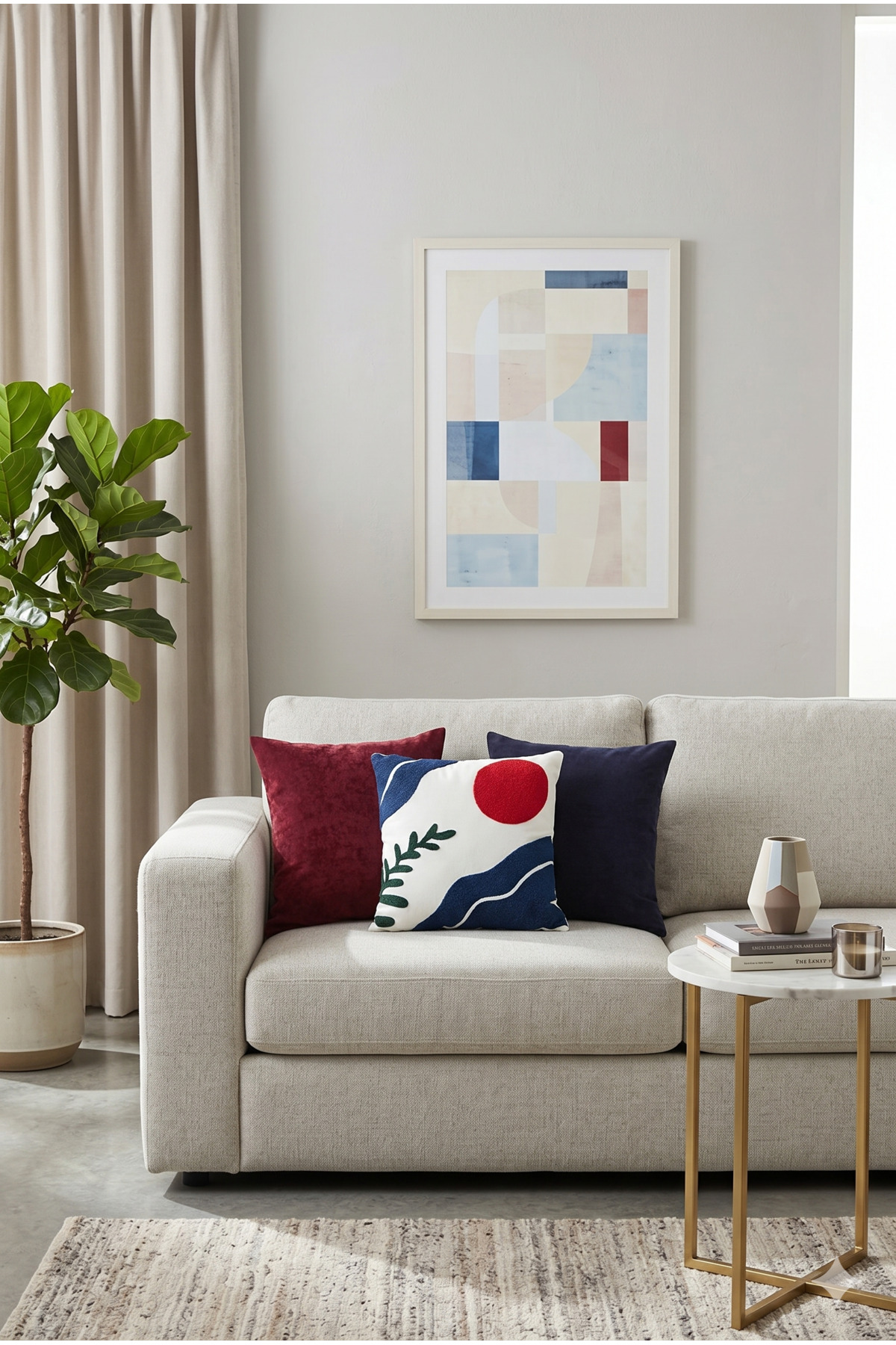 3-Piece Panorama Decorative Pillowcase – Bohemian Intangible Landscape Punch + Claret Red + Dark Navy 45x45 cm