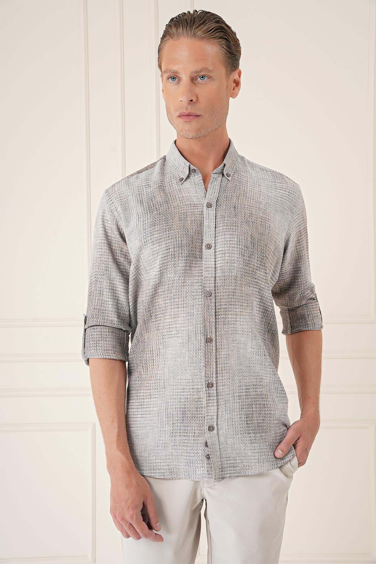 پیراهن مردانه Comfort Fit Batik Pattern 100% Linen Beige G 1571 — رنگارنگ G1571Y0124 — تصویر 2 از 6