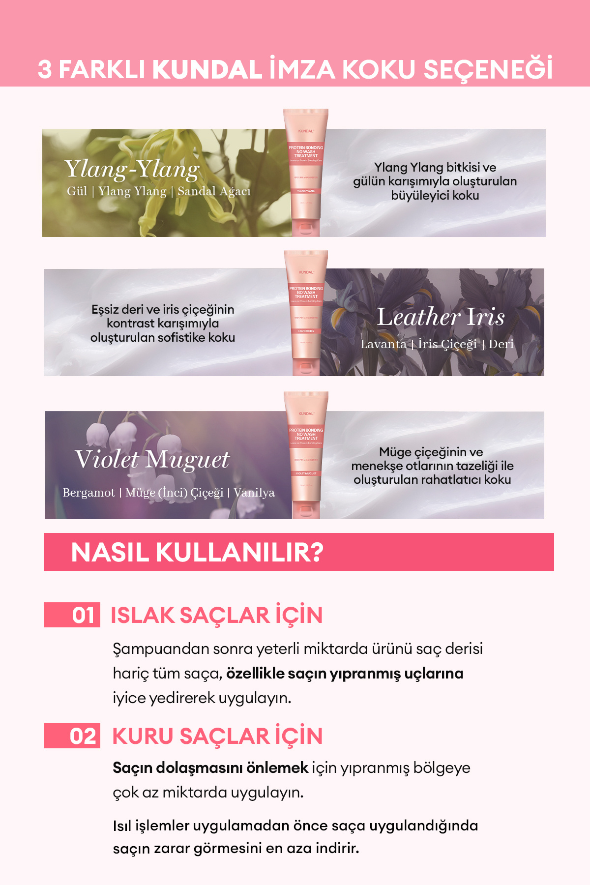 Yoğun Onarıcı Durulanmayan Bakım Kremi KUNDAL Protein Bonding No Wash Treatment 130ml Leather Iris — 7093 — تصویر 7 از 9