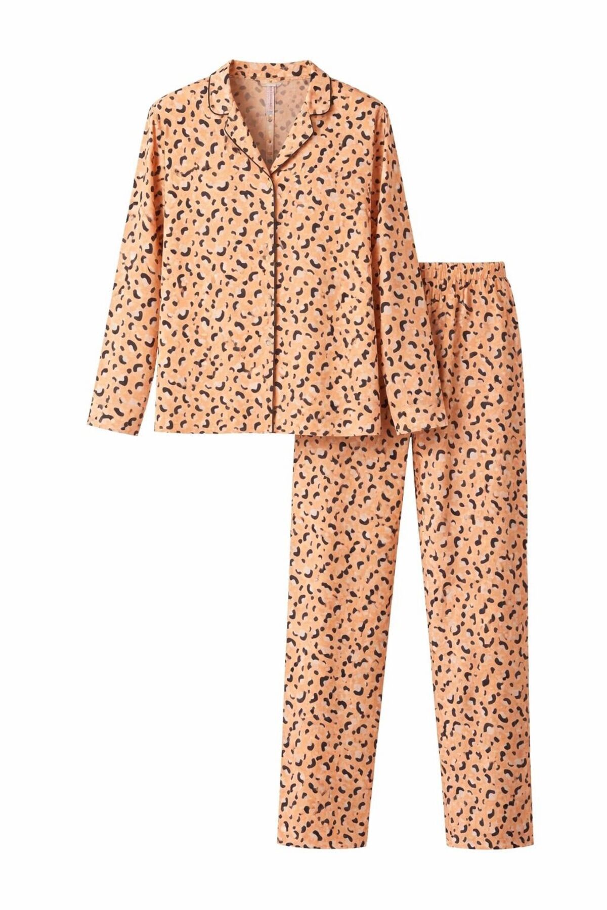 Sude HOMEWEAR KADIN GÖMLEK LEOPAR DESEN UZUN KOL PİJAMA TAKIMI görsel 3