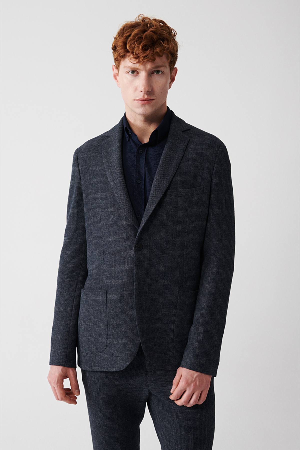 Avva  Erkek Lacivert Atarsız Mono Yaka Çift Yırtmaçlı Ceket A32Y4051 - Görsel 3