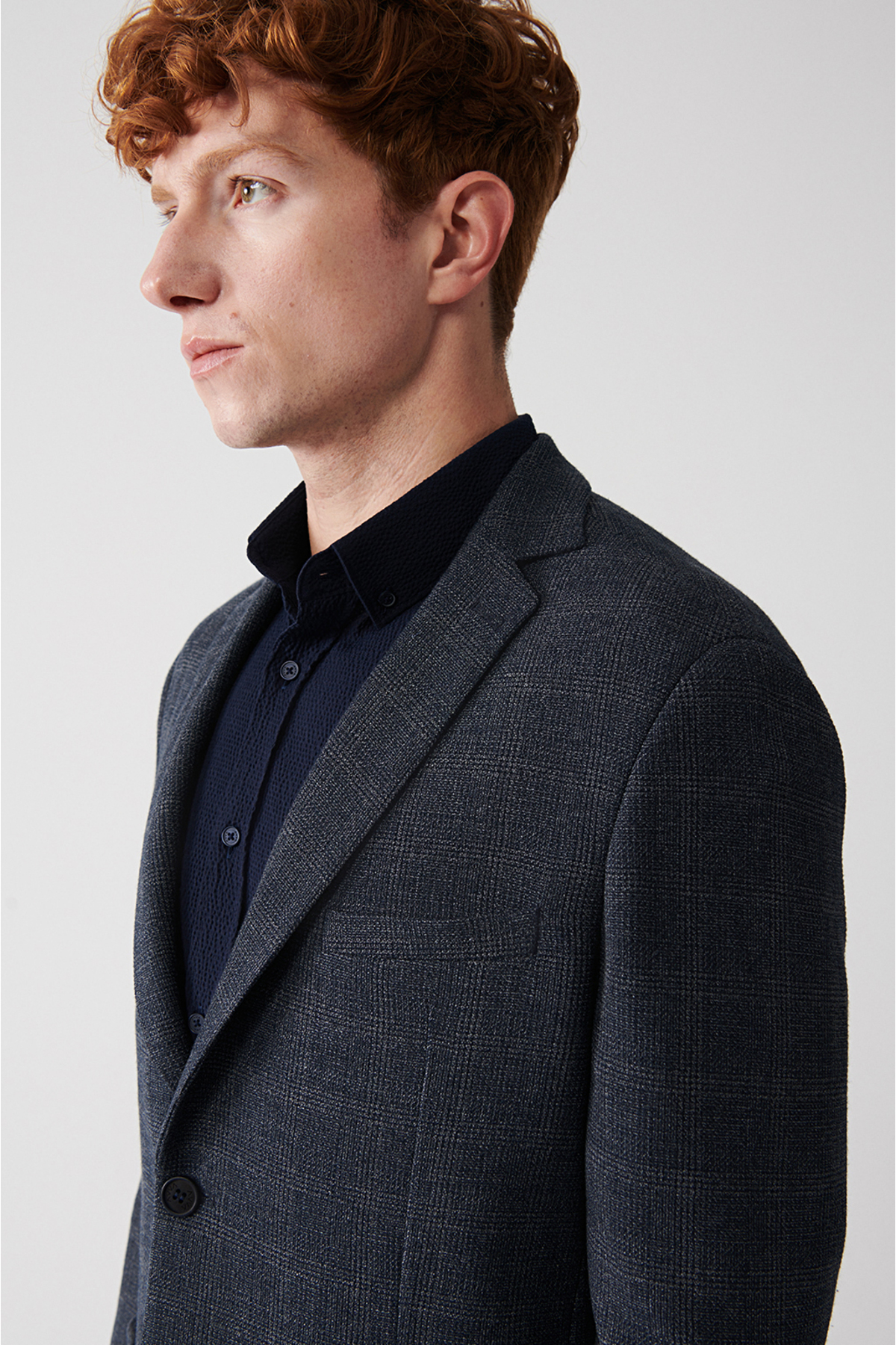 Avva  Erkek Lacivert Atarsız Mono Yaka Çift Yırtmaçlı Ceket A32Y4051 - Görsel 2