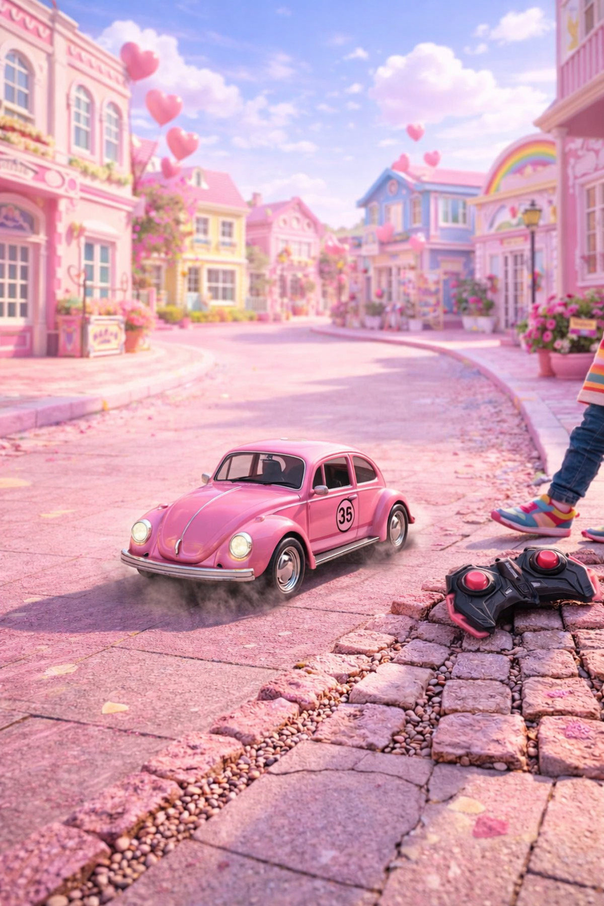 PAKİTO Pembe Uzaktan Kumandalı Şarjlı Işıklı Full Fonksiyon Nostalji Vosvos Araba