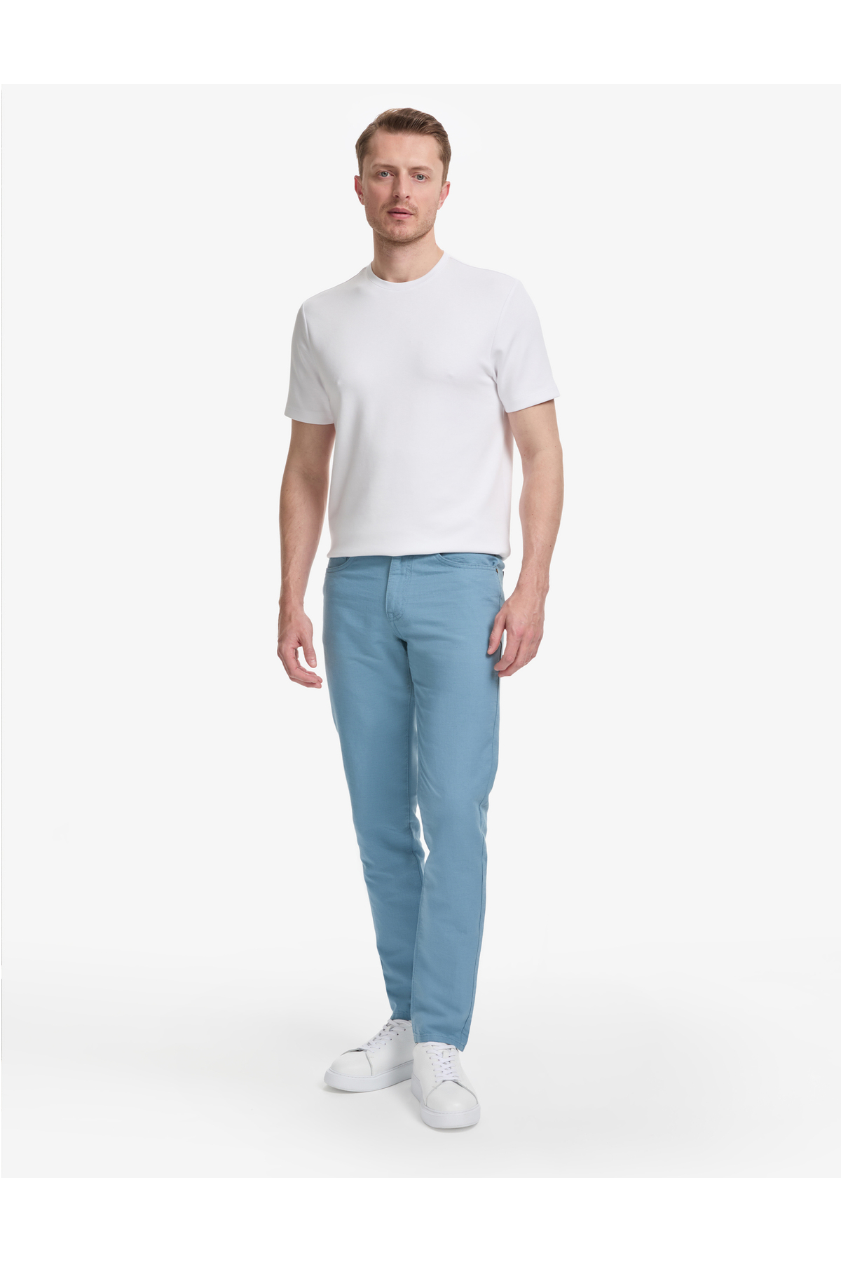 شلوار کتان اسلیم فیت سرمه‌ای تیره مدل 50268095-VR032 پیر کاردین شلوار Pierre Cardin