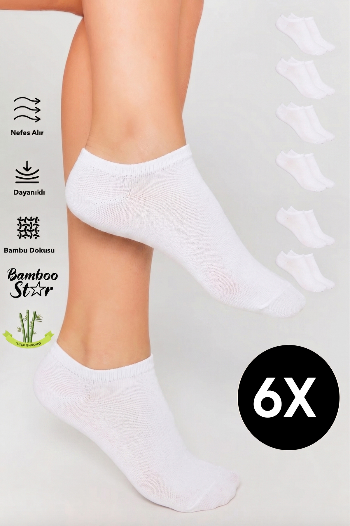 Bamboo Women's Sneaker White Socks Seamless Invisible Wrist Invisible Sports Socks Premium 6-Pack