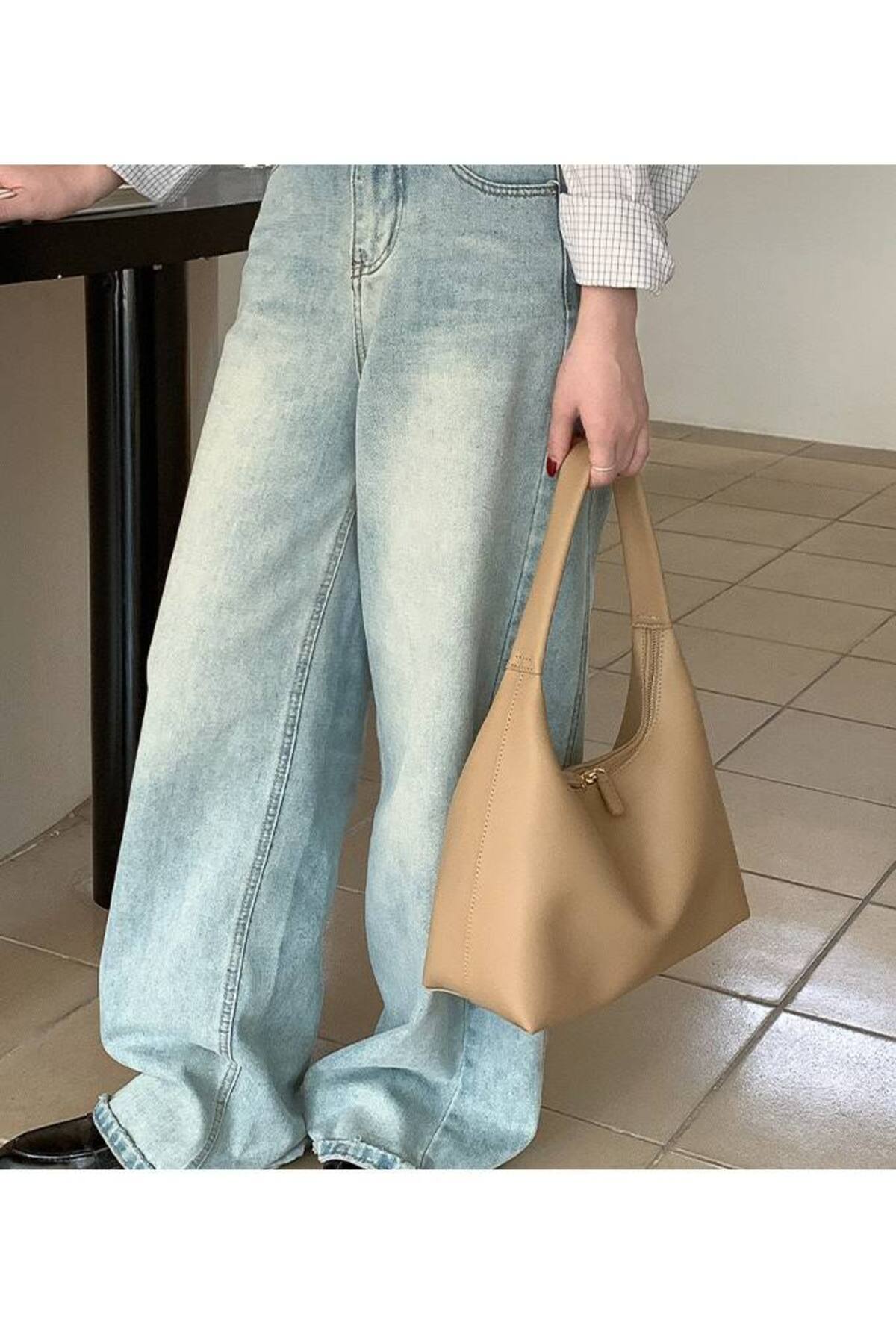 Bej BARLEY Kadın El ve Omuz Çantası - Retro stil görünüm 7