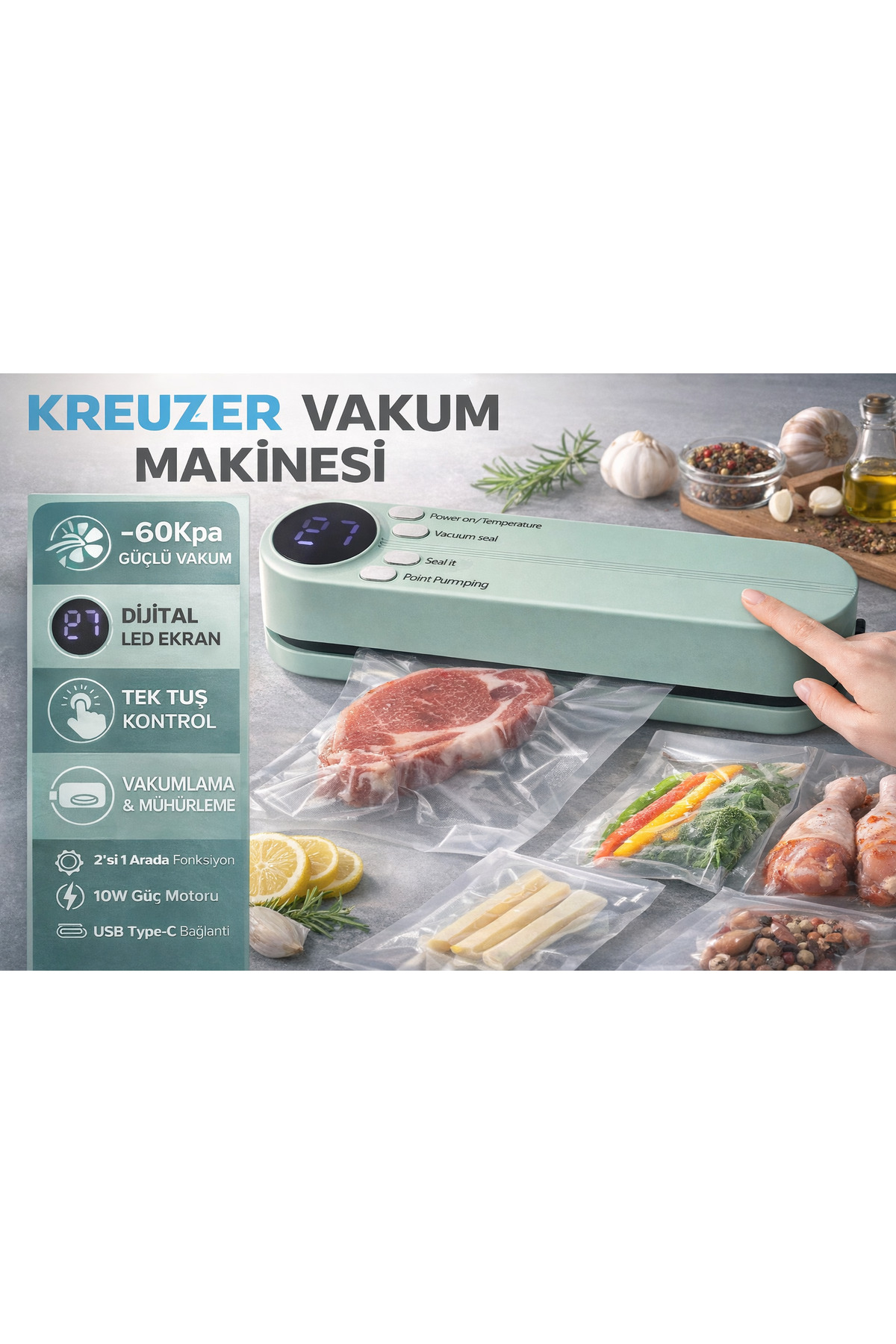 KREUZER Poşet Ağzı Kapatma Mühürleme Makinası Vakum Makinesi ve