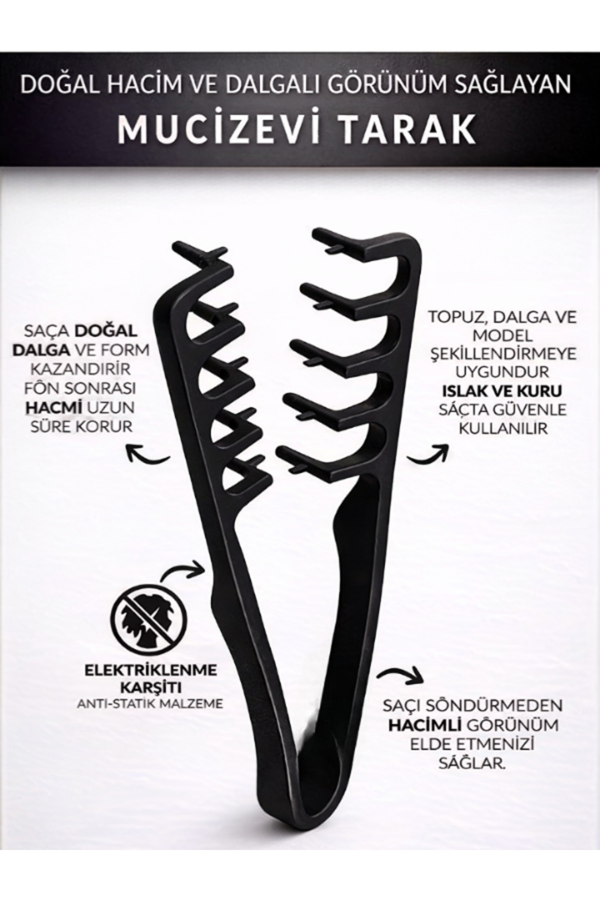 Mucizevi Tarak Wax Tarak 3’lü Set Saç Şekillendirici Tarak Seti Hacim Veren Sihirli Tarak Tüm Saç Tipleri İçin — مشکی 3lümüci.zeTRK — تصویر 7 از 8