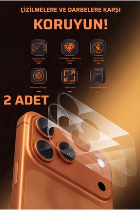 Fibaks (2 ADET) iPhone 17 Pro Max Nano Kamera Koruyucu Esnek Şeffaf Kaplama Ç...