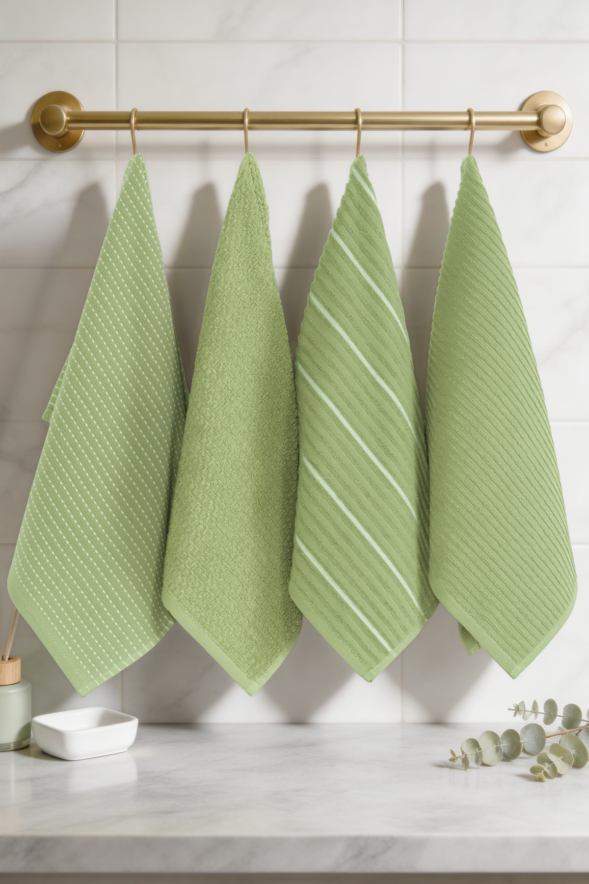 Mira 4-Piece Kitchen & Hand & Face Towel Set 40x60 cm | 100% Cotton Drying Cloth | Soft & Absorbent