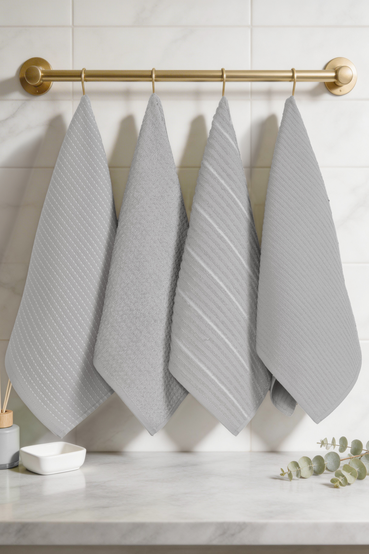 Mira 4-Piece Kitchen & Hand & Face Towel Set 40x60 cm | 100% Cotton Drying Cloth | Soft & Absorbent