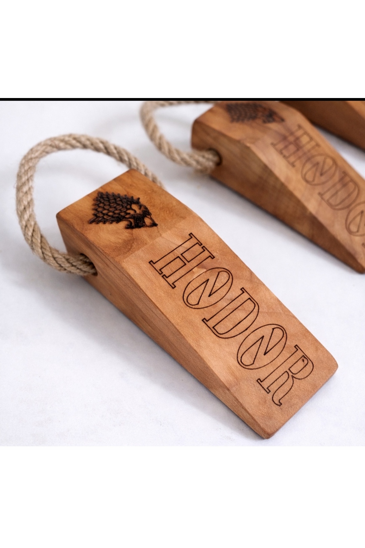 WoodBay 3 Adet Ceviz Ağacı Ahşap Kapı Stoperi, Kaymaz Keçeli“HODOR
