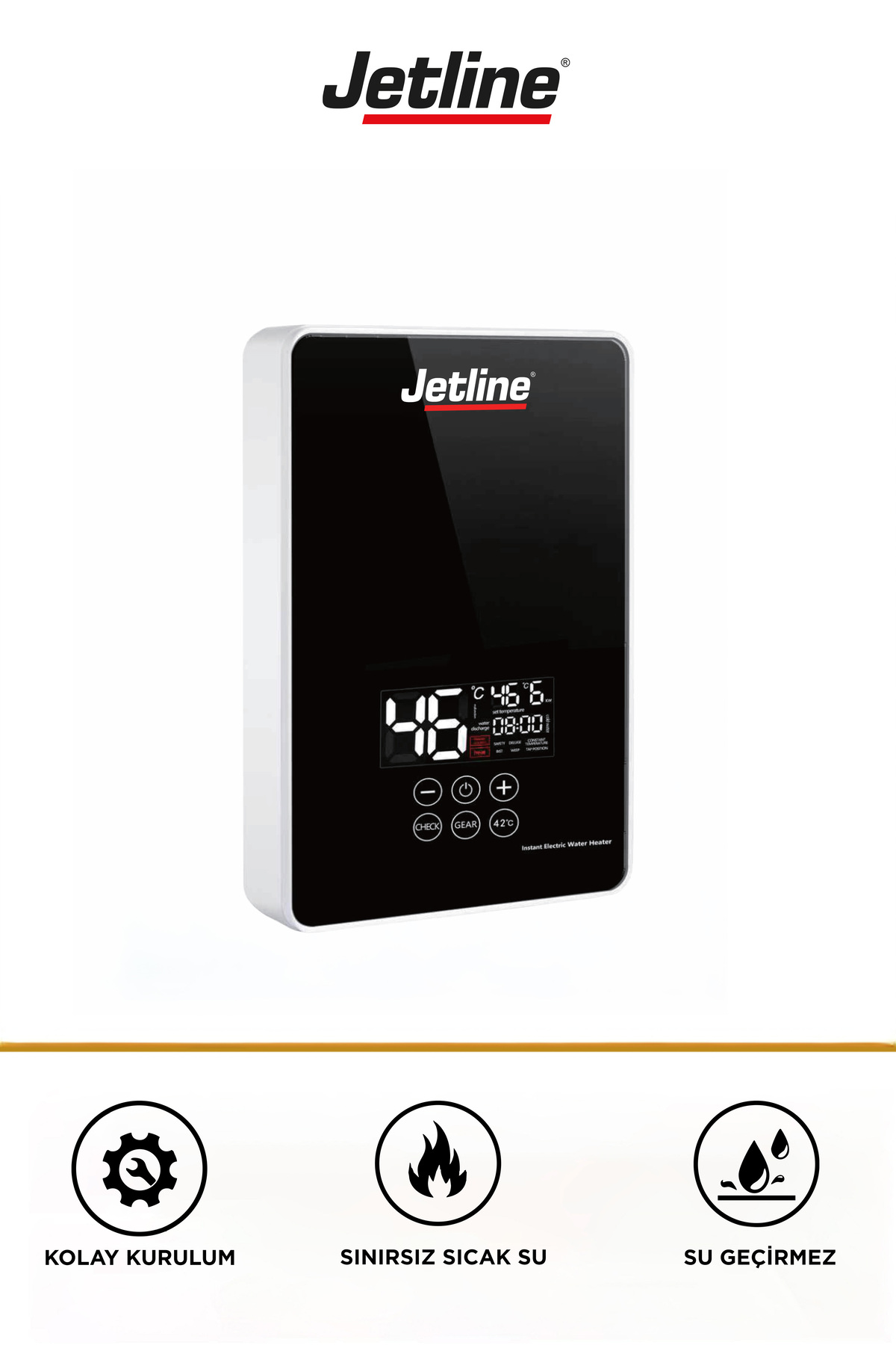 JET110 Digital Display Smart Electric Water Heater with Shower Head and Anti-Limescale Filter Gift