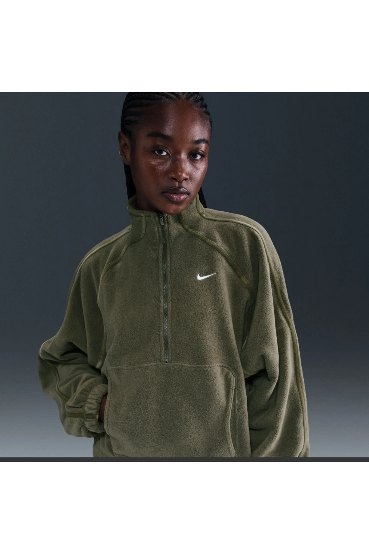 Nike One Therma-FIT HZ Top Polar Kadın Yeşil oversize Sweatshirt görsel 2